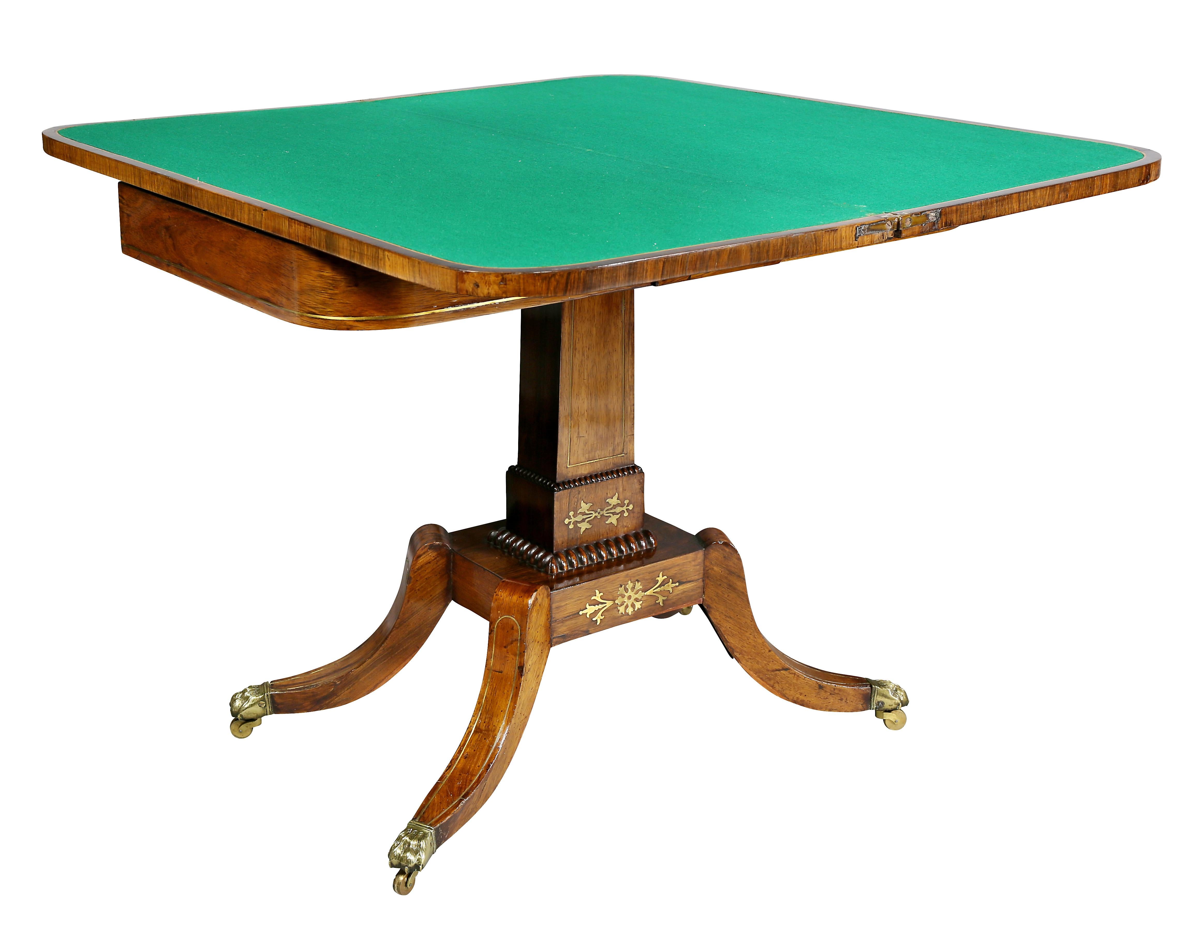 19th Century Pair of Regency Rosewood Brass Inlaid Games Tables