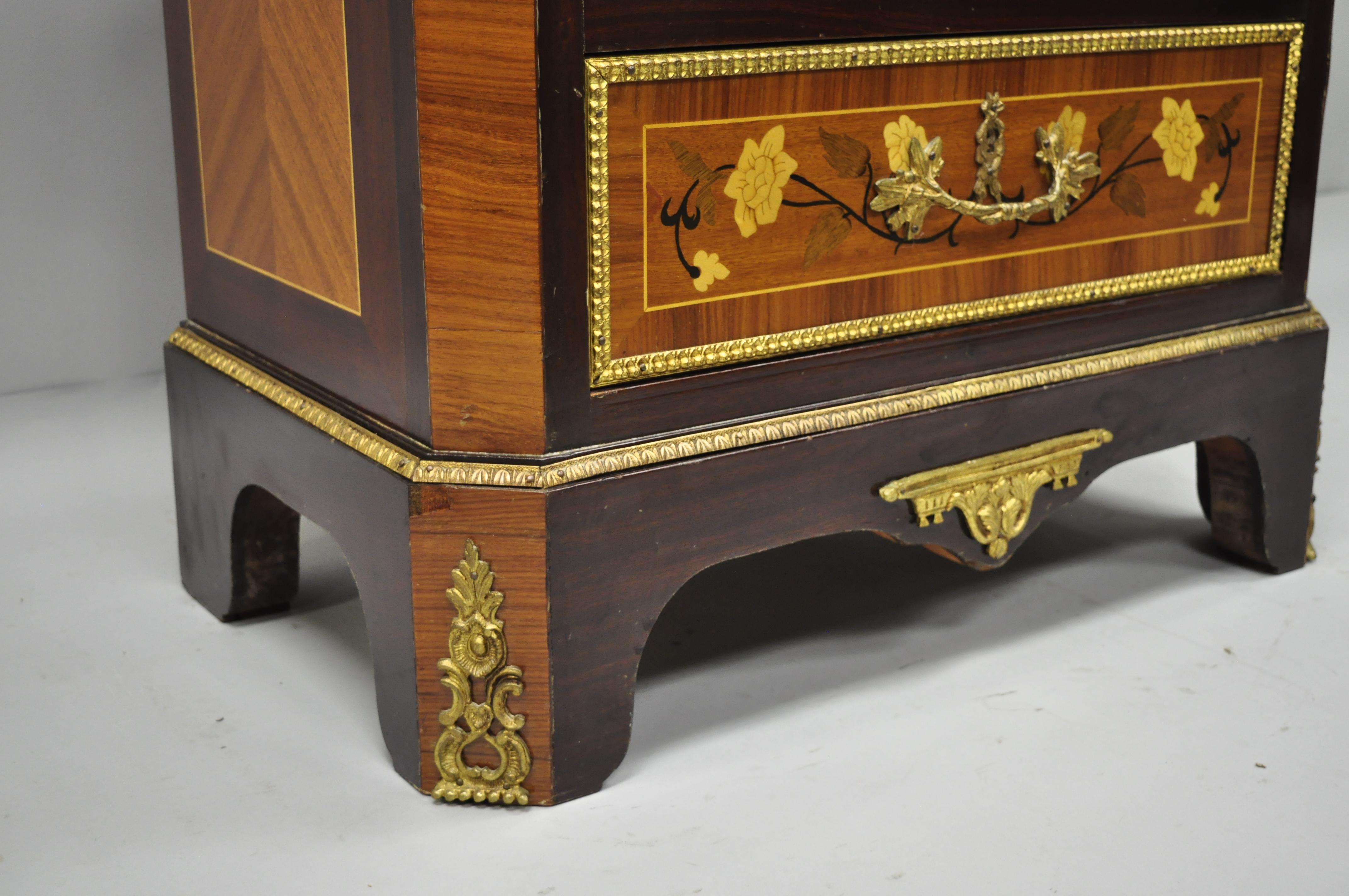 20th Century Louis XV French Style Marble-Top Inlaid Seven-Drawer Lingerie Tall Chest