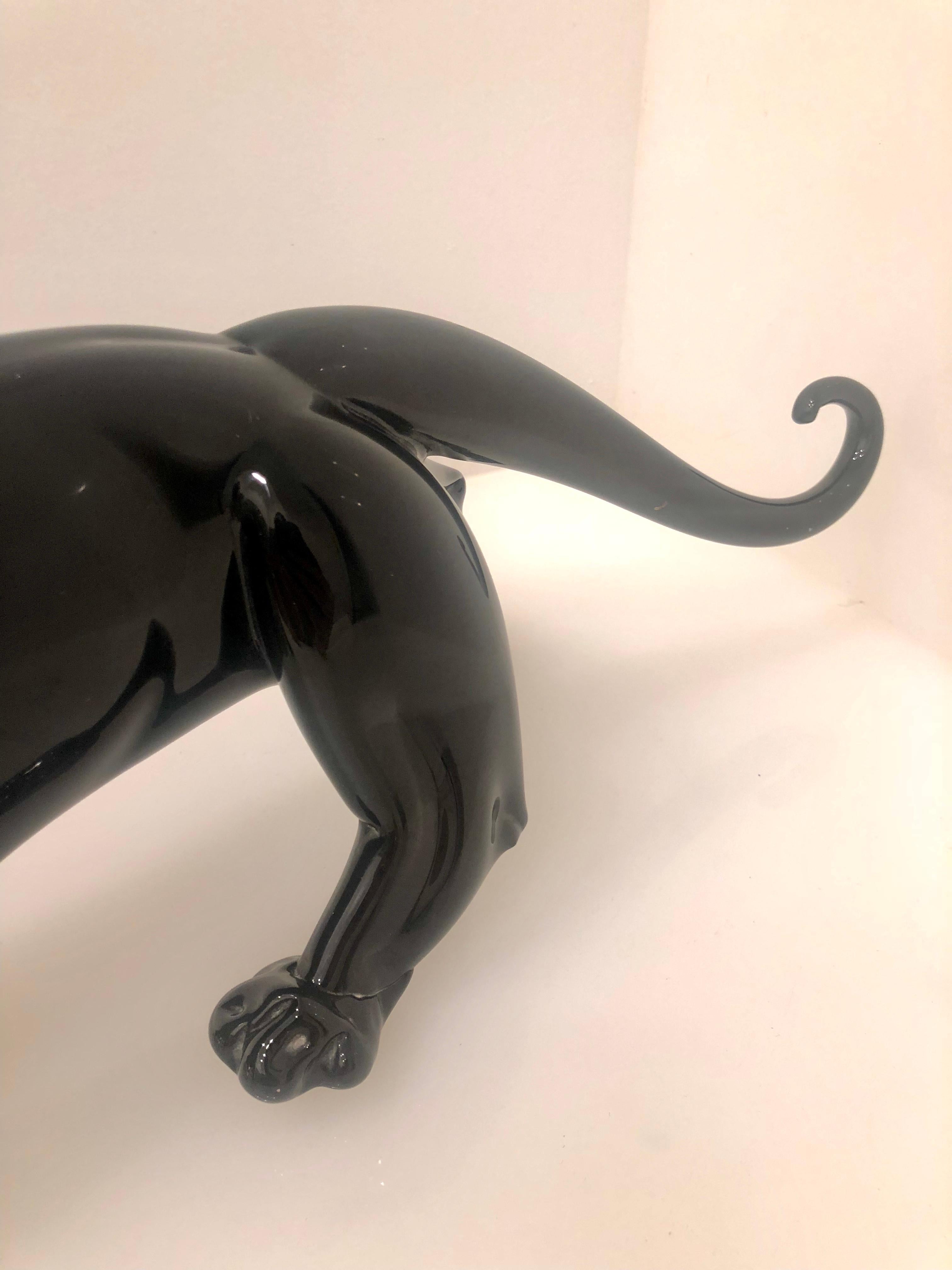 Striking Black Panther Murano Glass Sculpture Attributed to Romano Dona In Good Condition In San Diego, CA