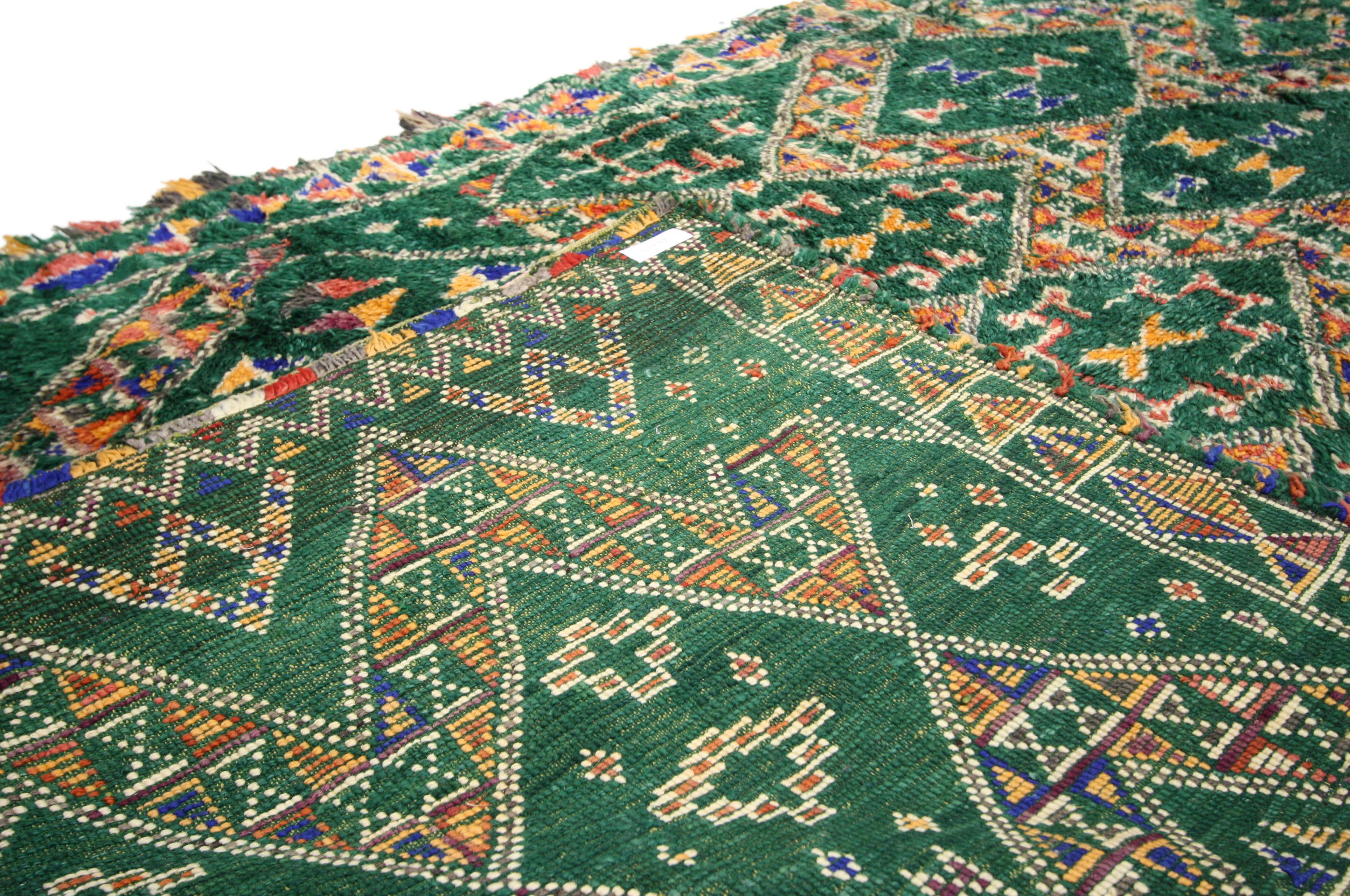 20th Century Vintage Green Beni M'Guild Moroccan Rug with Tribal Style, Berber Moroccan Rug