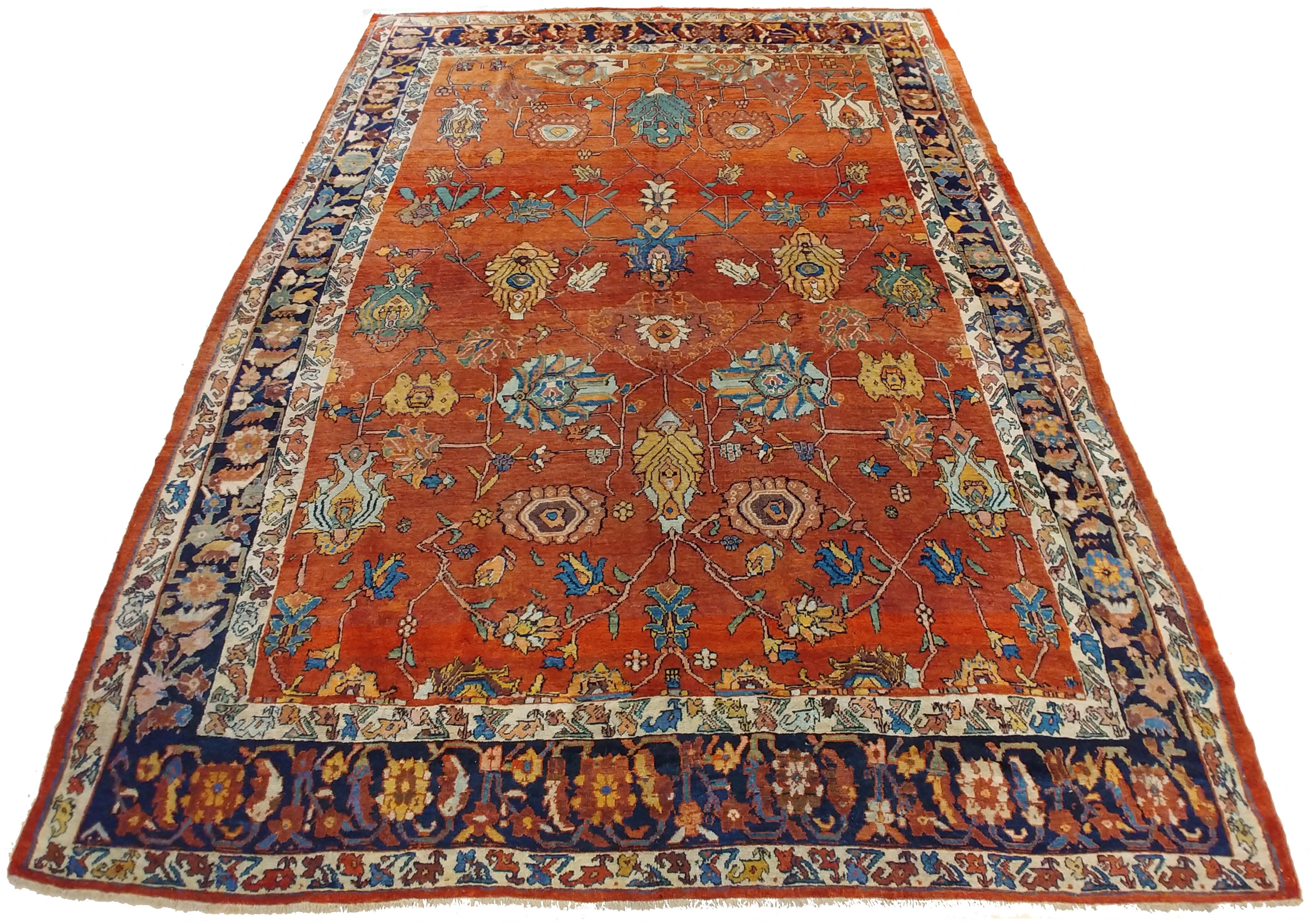 20th Century Antique North West Persian Carpet, Handmade Rust Red, Navy, Wool, Allover Design For Sale