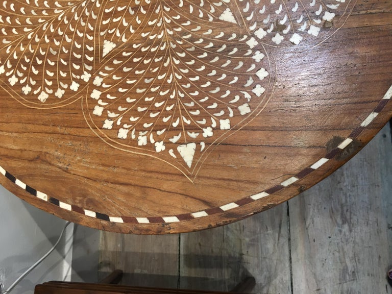 Teak Side or Center Table with Bone Inlay, India at 1stDibs