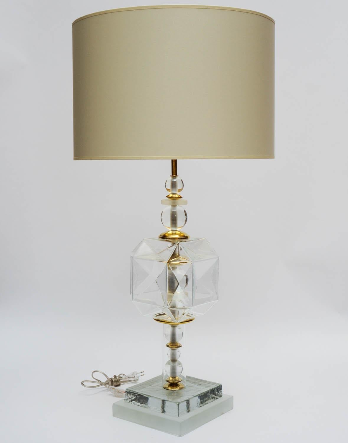 Late 20th Century Pair of Clear Murano Glass Table Lamps
