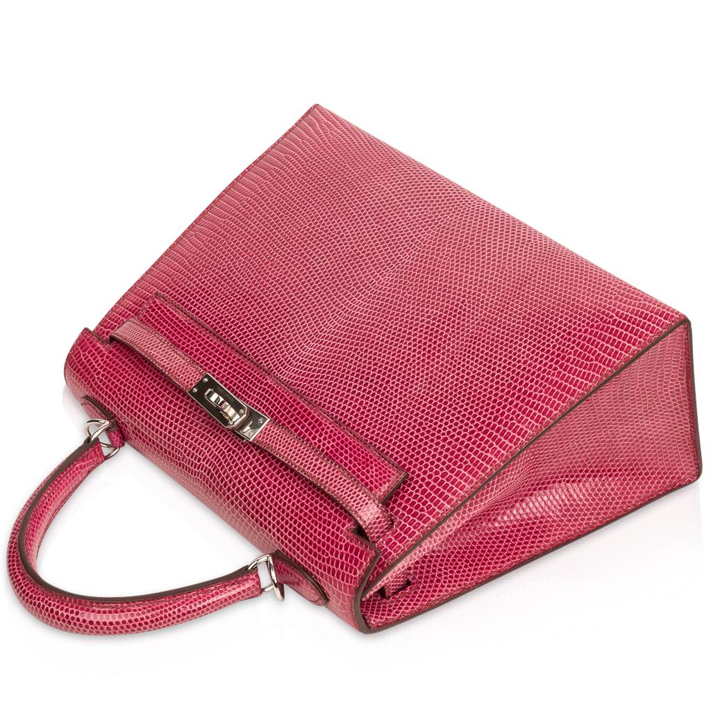 Hermes Kelly Seller 25 Fuschia Pink Lizard Palladium Hardware Limited Edition In Excellent Condition For Sale In Miami, FL