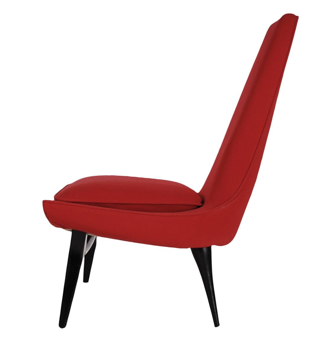 Fabric Mid-Century Modern Sculptural Lounge Chair by Karpen of California in Red Wool