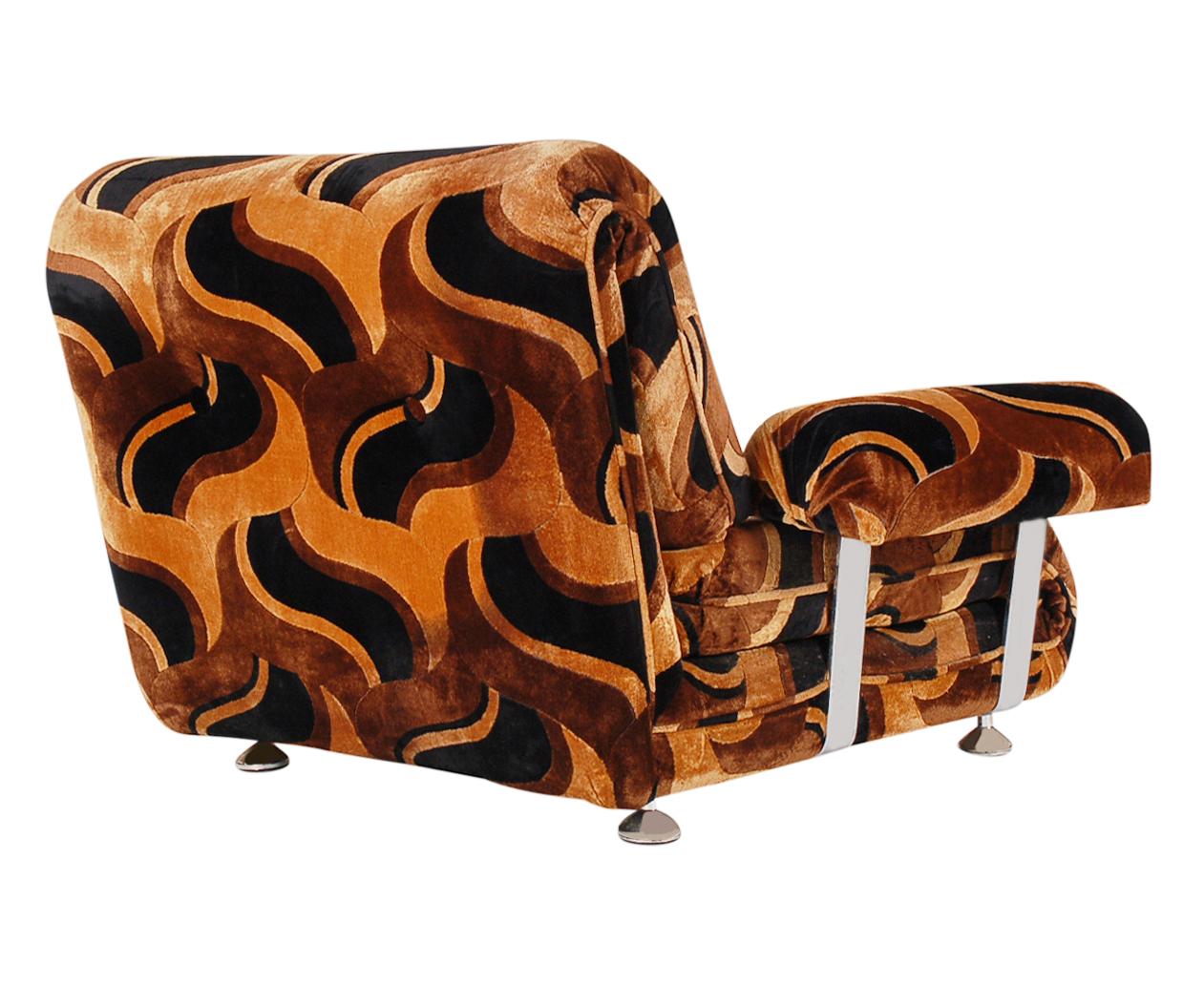 Fabric Pair of Mid-Century Modern Club Lounge Lounge Chairs after Verner Panton