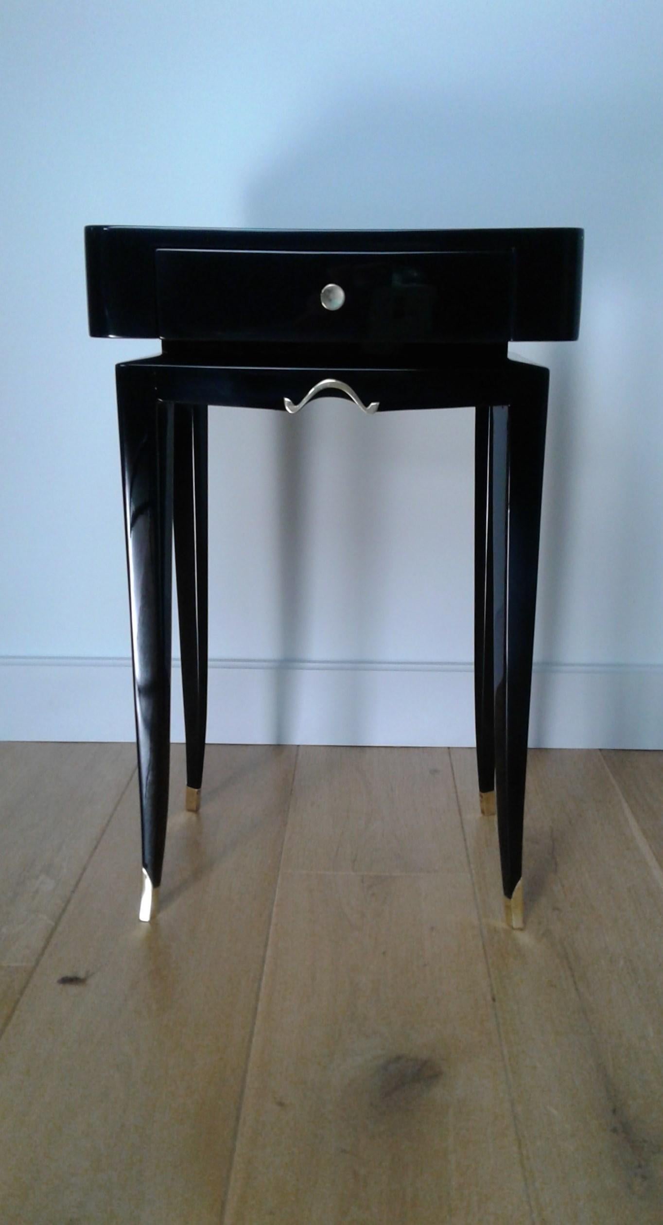 Pair of Bedside or Sofa End Tables in Black Lacquer by M. Rinck In Excellent Condition In Saint-Ouen, FR