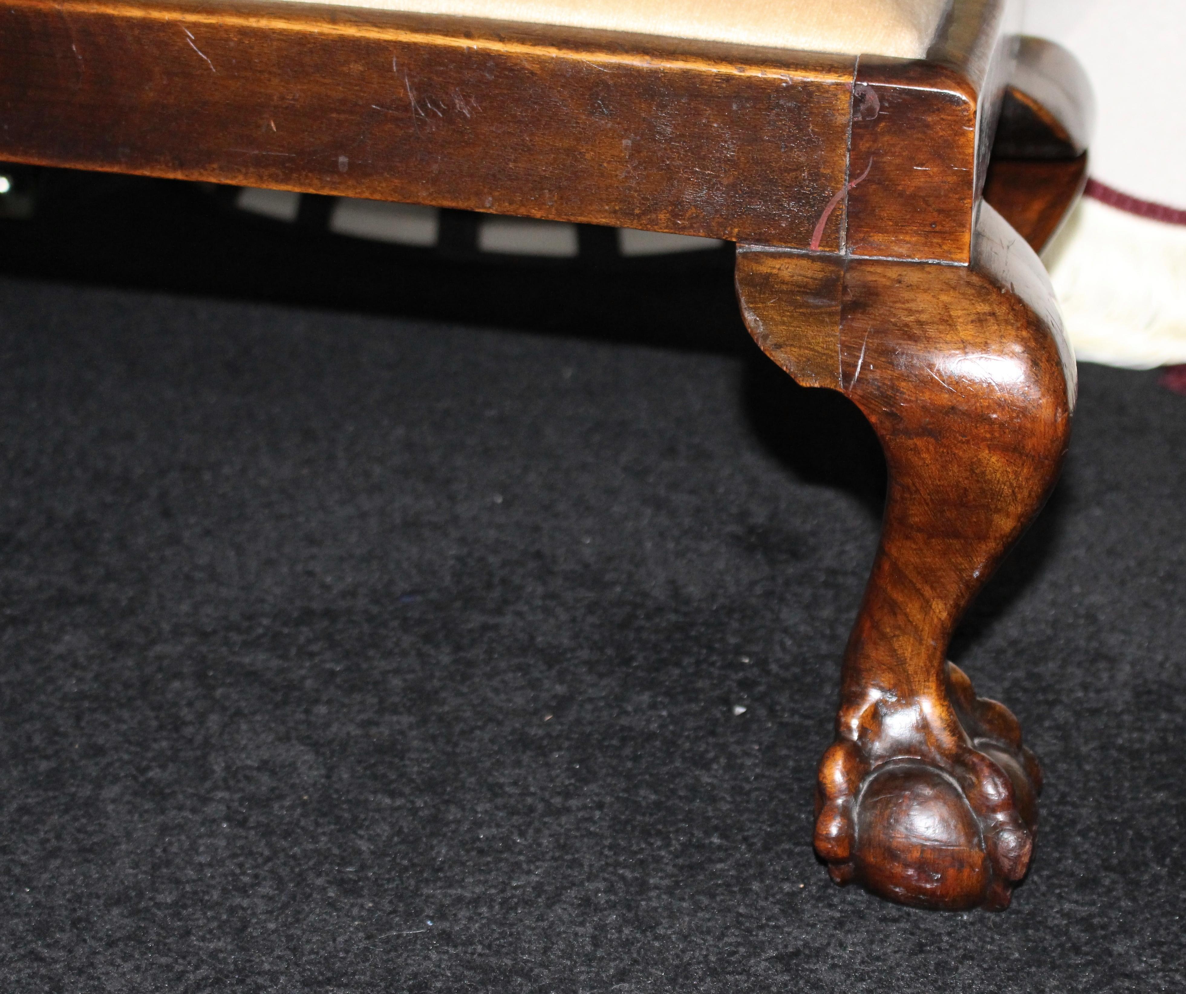 Long Carved Walnut Six Footed Ball and Claw Stool 1
