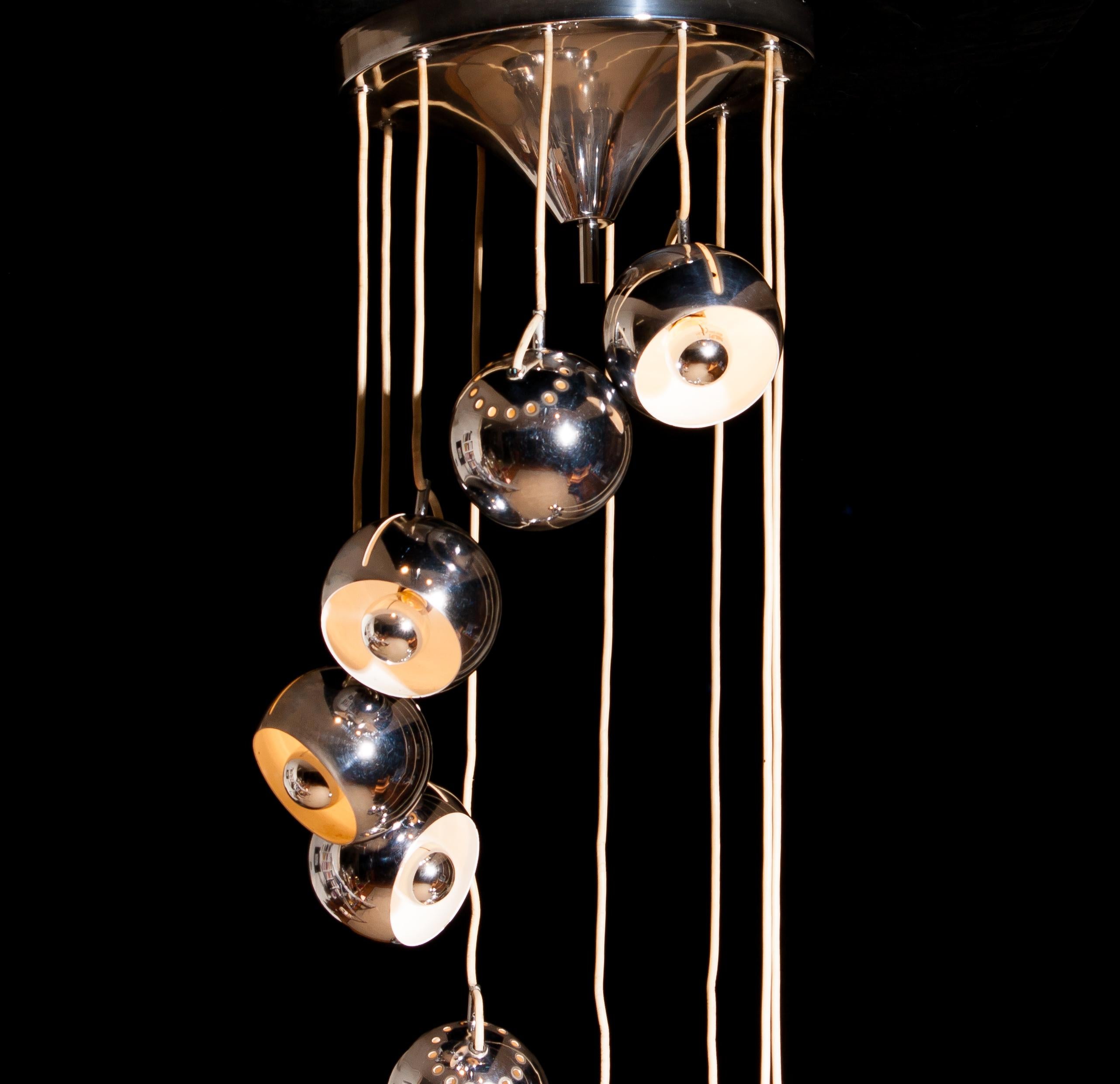 Mid-20th Century 1960s, Chromed Waterfall Chandelier with Adjustable Globes by Lampadari Reggiani