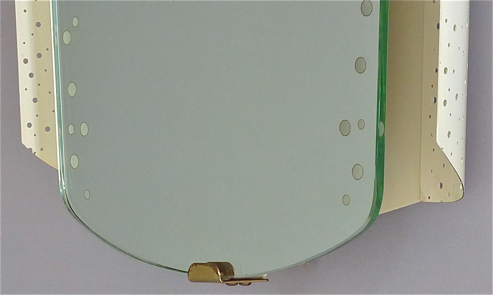 Mid-20th Century Large Illuminated Mirror Igl for Hillebrand White Enameled Brass Mategot Style For Sale