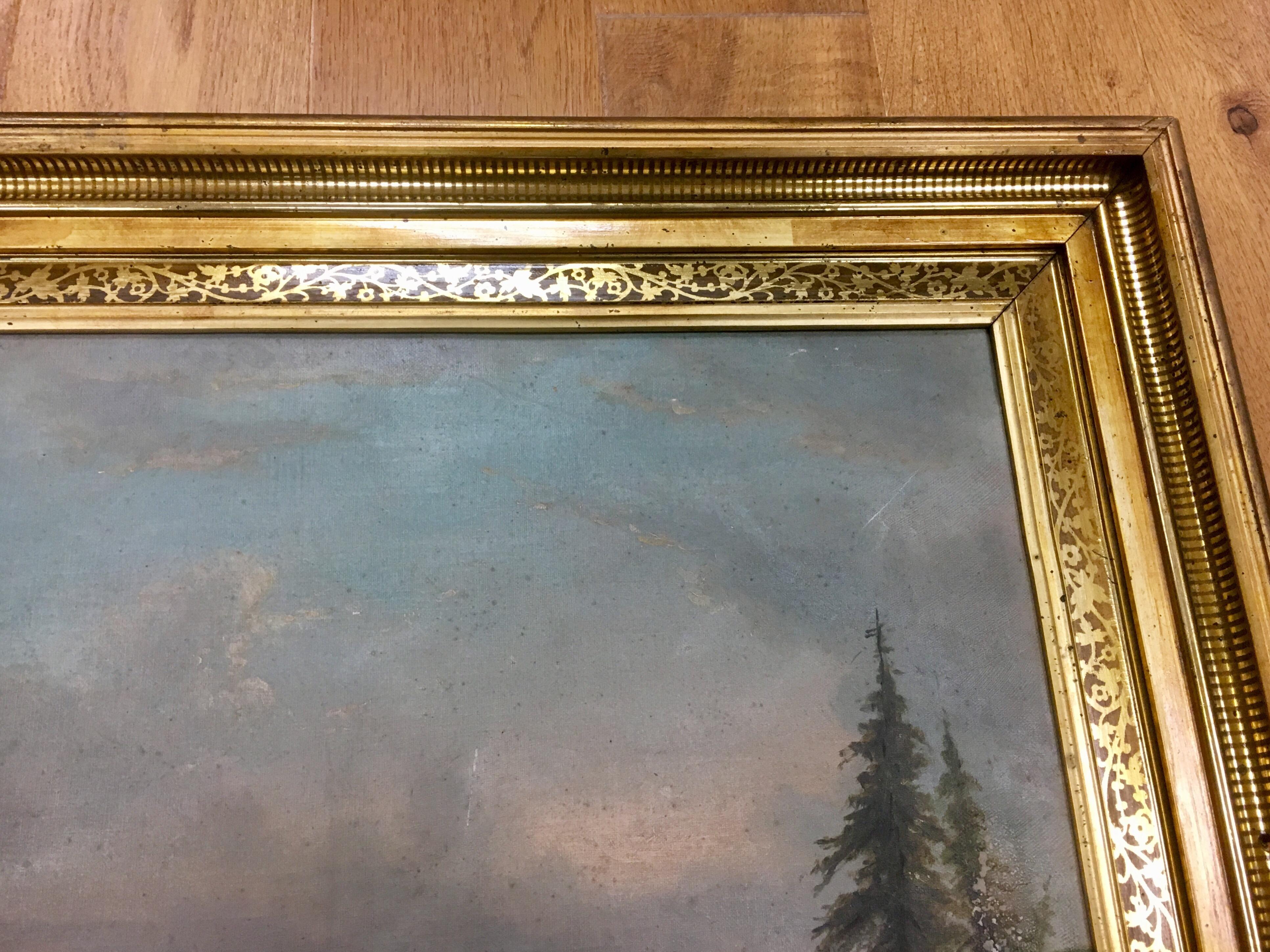 Original Antique Pastoral Hudson River Scene Oil Painting 1