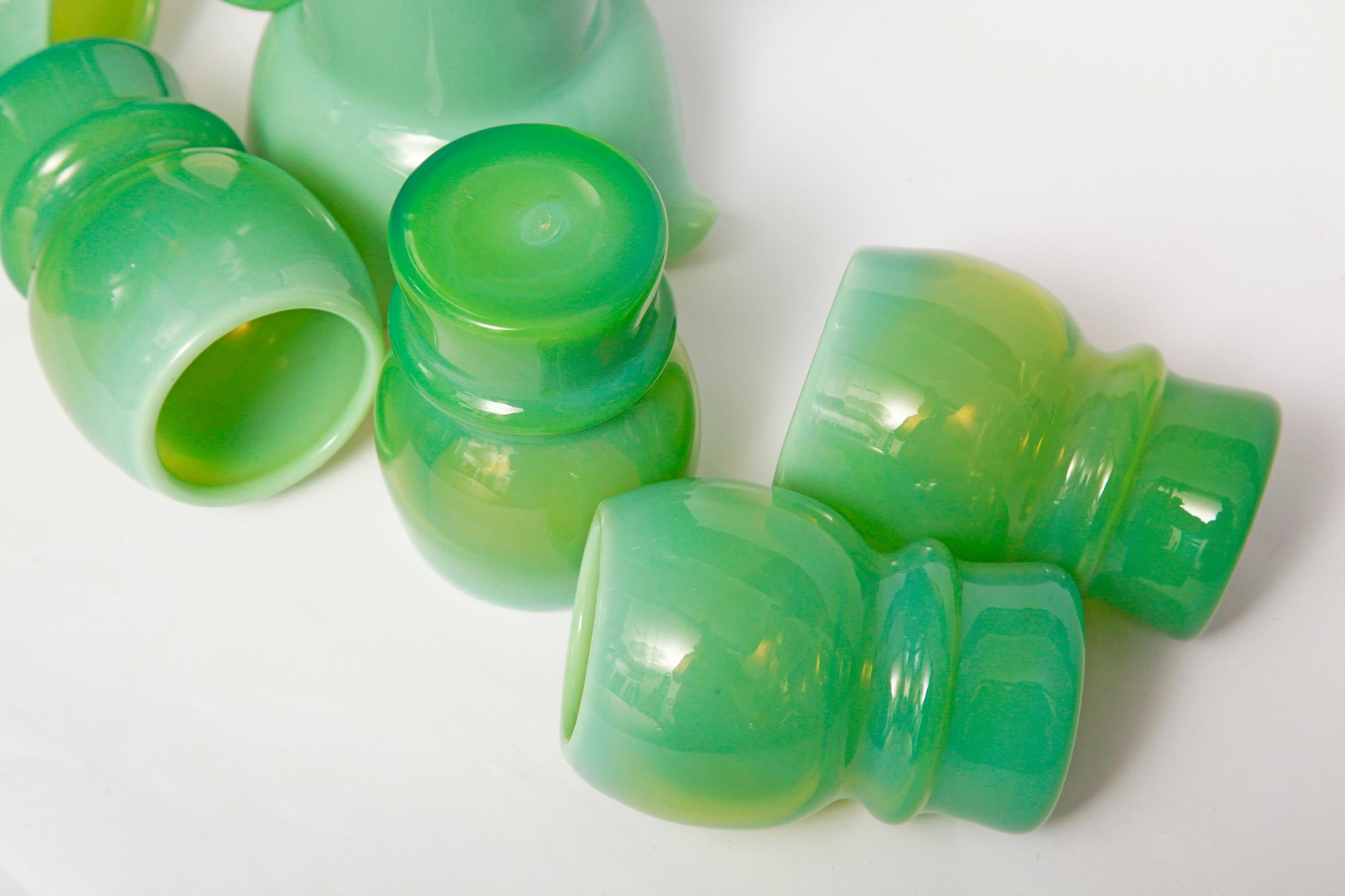 Hand-Carved Glass Set Mint-Colored for Juices by Zbigniew Horbowy, Poland, 1960s
