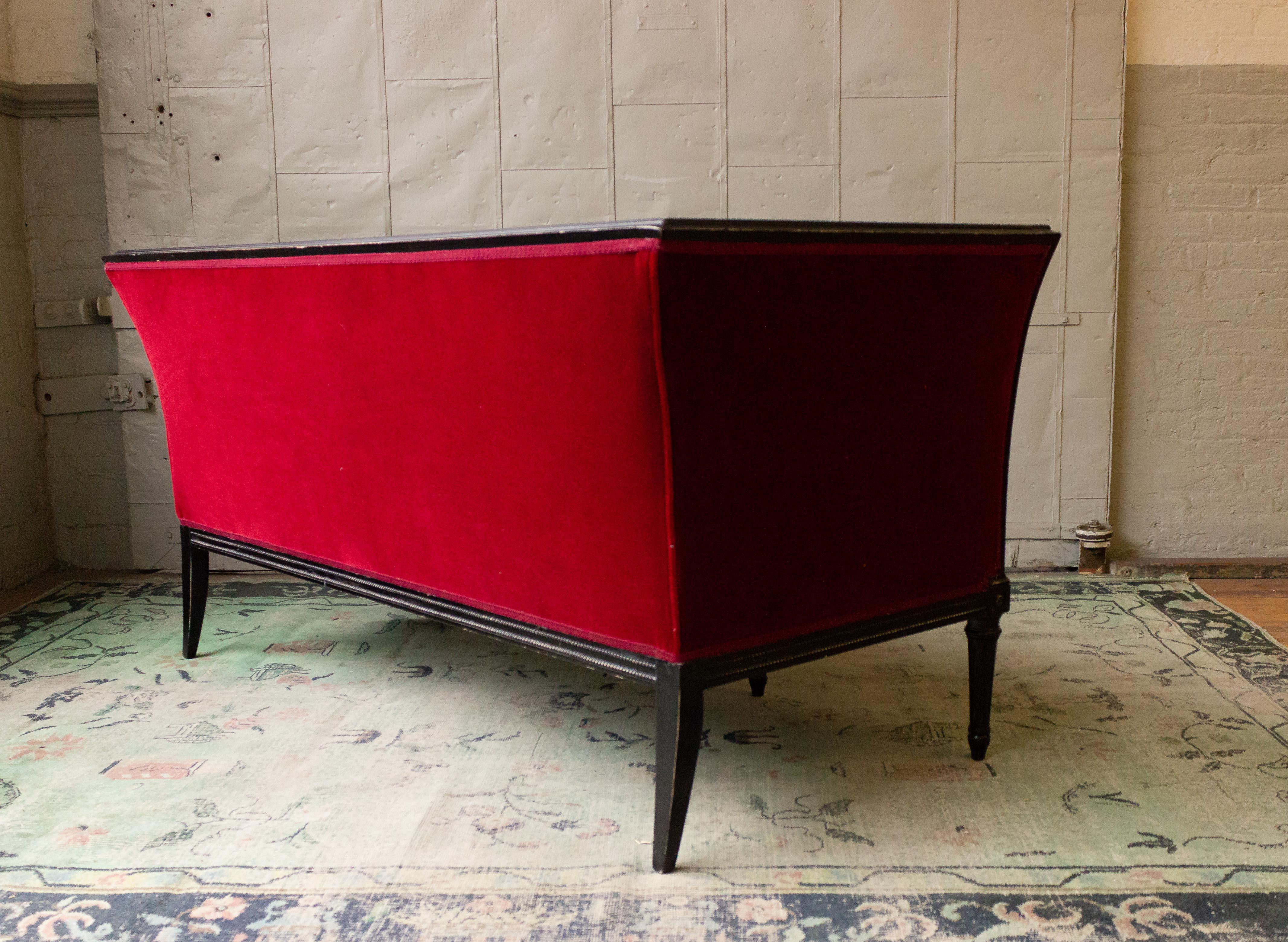 Louis XVI Style Red Velvet Settee In Good Condition In Buchanan, NY