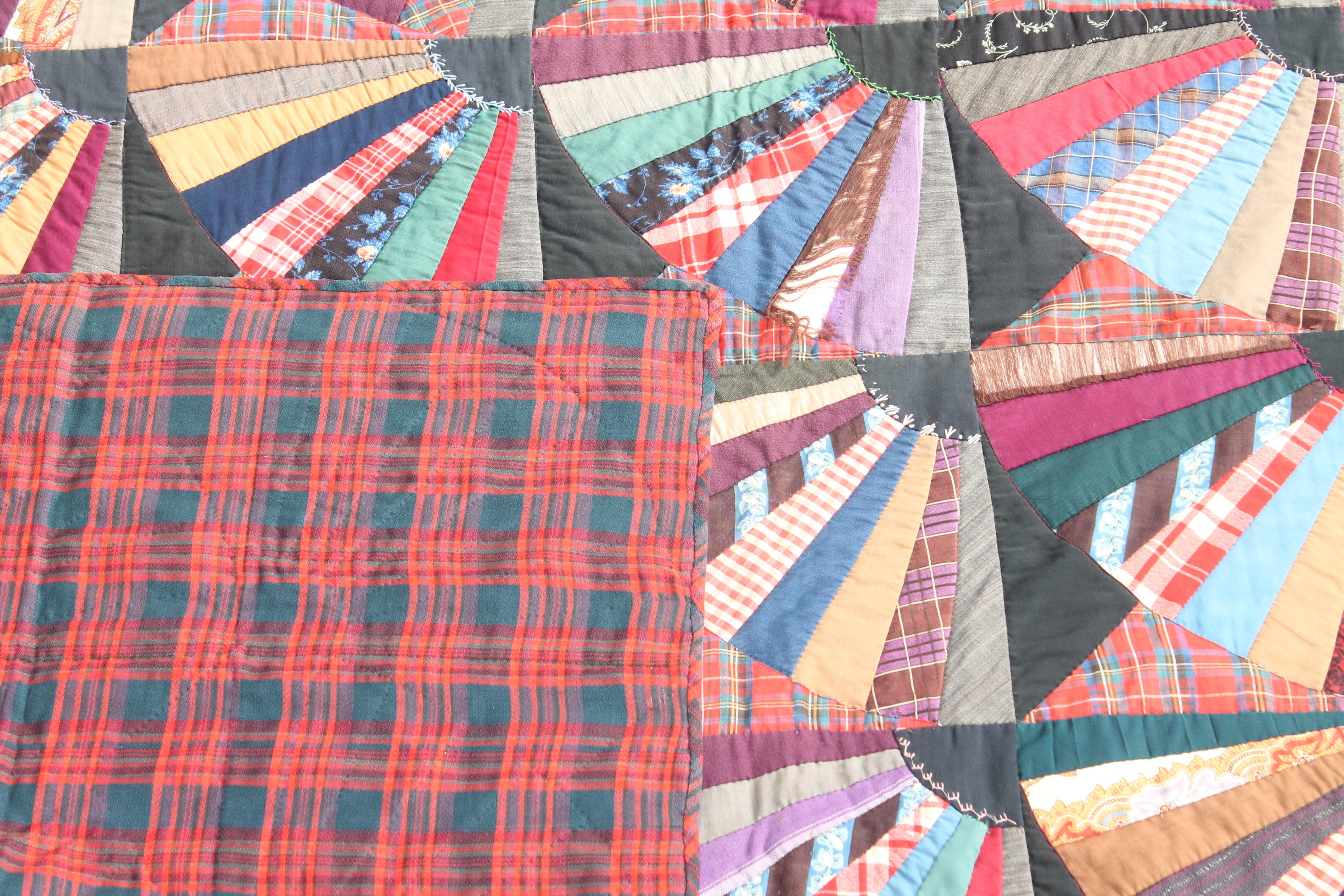 Hand-Crafted 19th Century Crazy Fan Quilt
