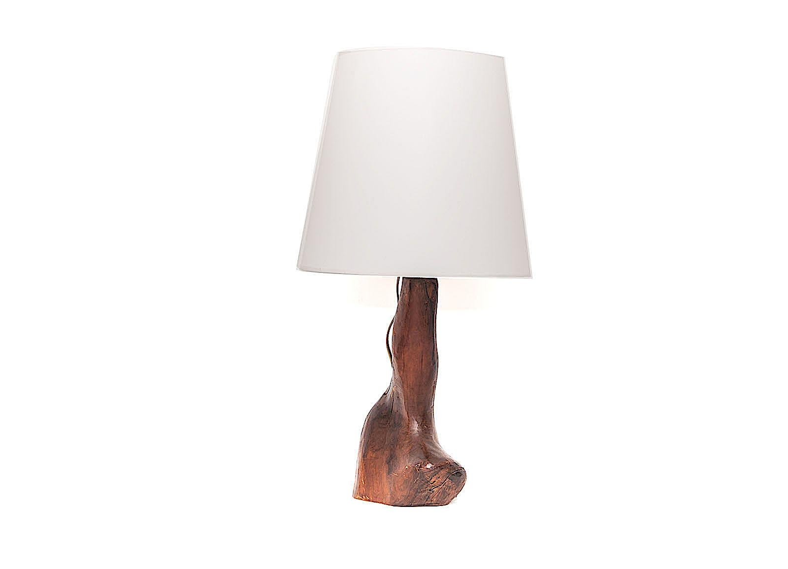 Table Lamp, Brutalist, Abstract Walnut Shape, 1950, Alexandre Noll Style, Brown 1