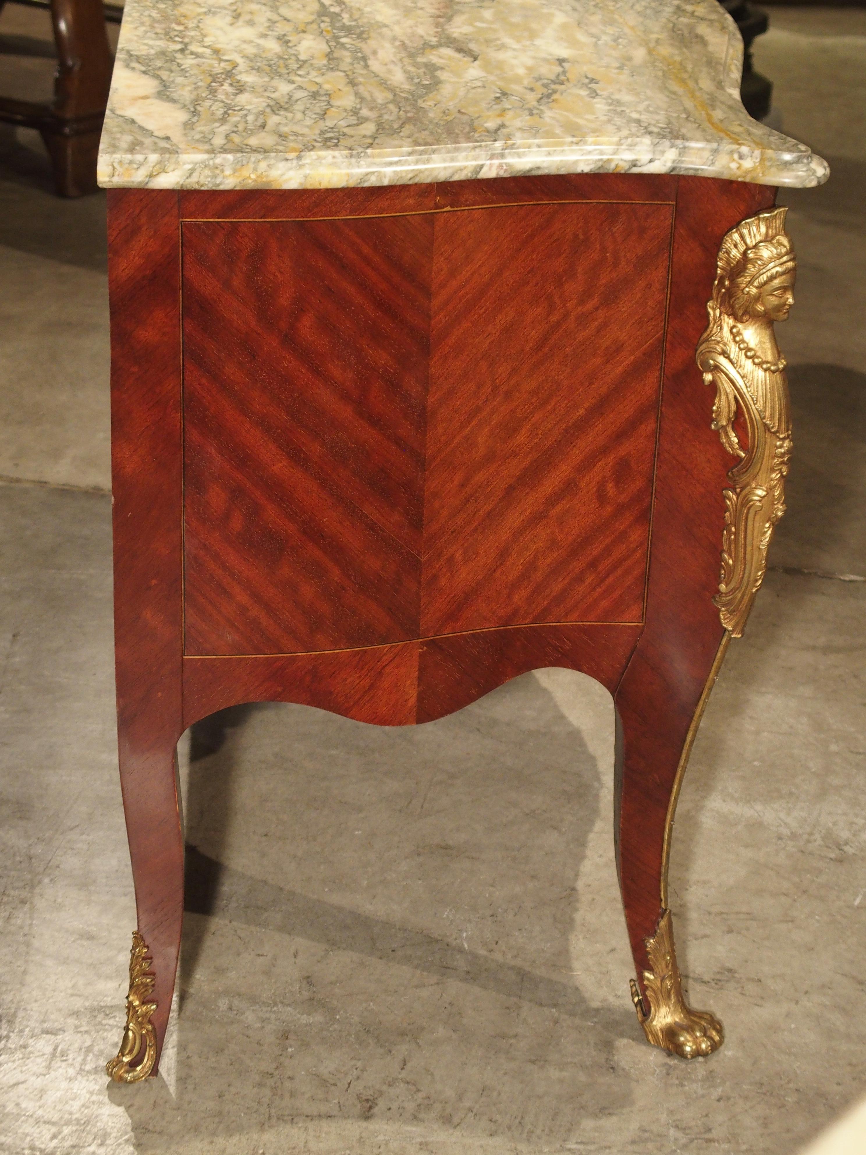 Pair of Early 1900s Mahogany and Gilt Bronze Mounted Louis XV Style Commodes 1