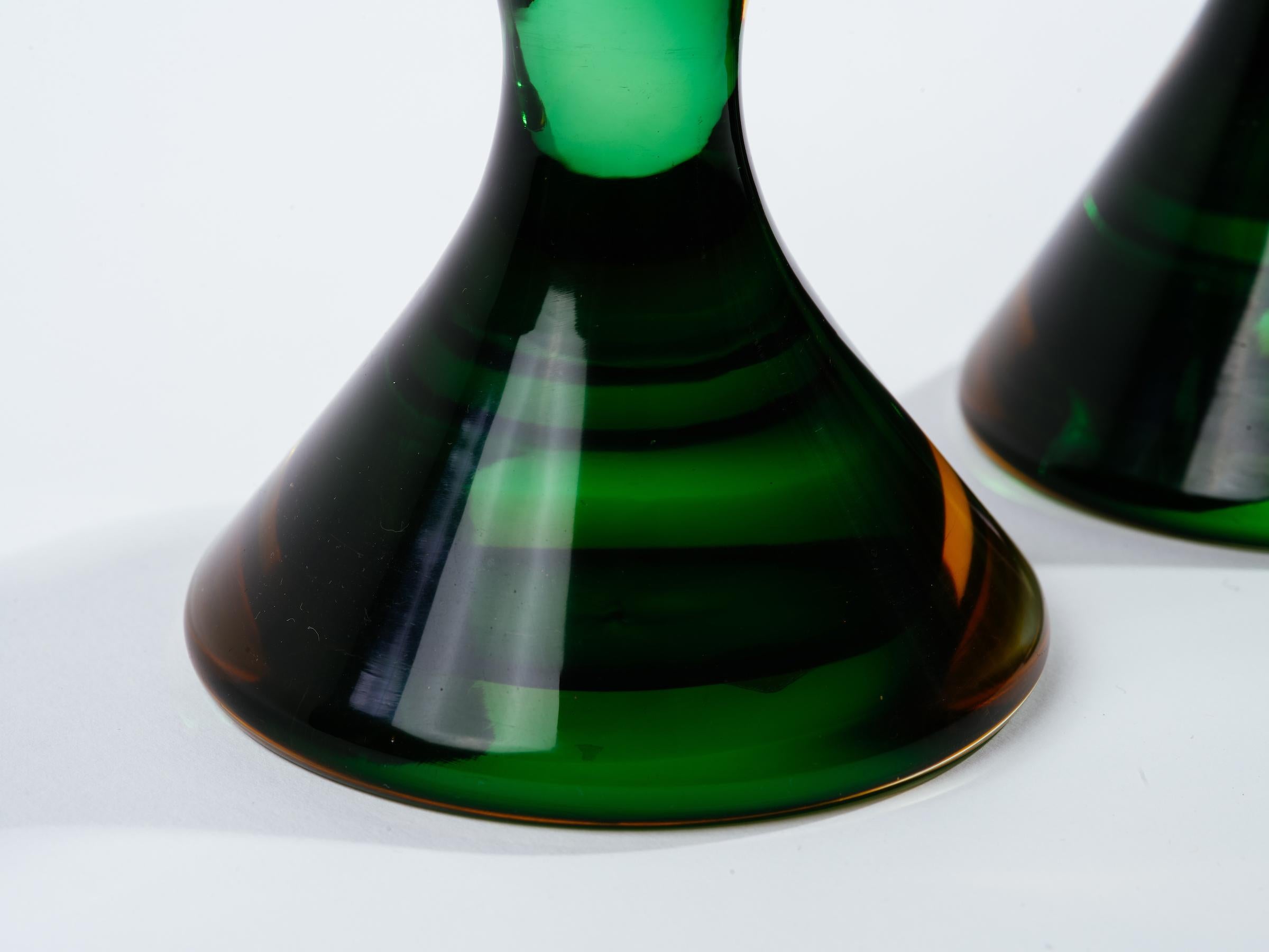 20th Century Italian Gold and Emerald Glass Candlesticks by Flavio Poli for Seguso For Sale
