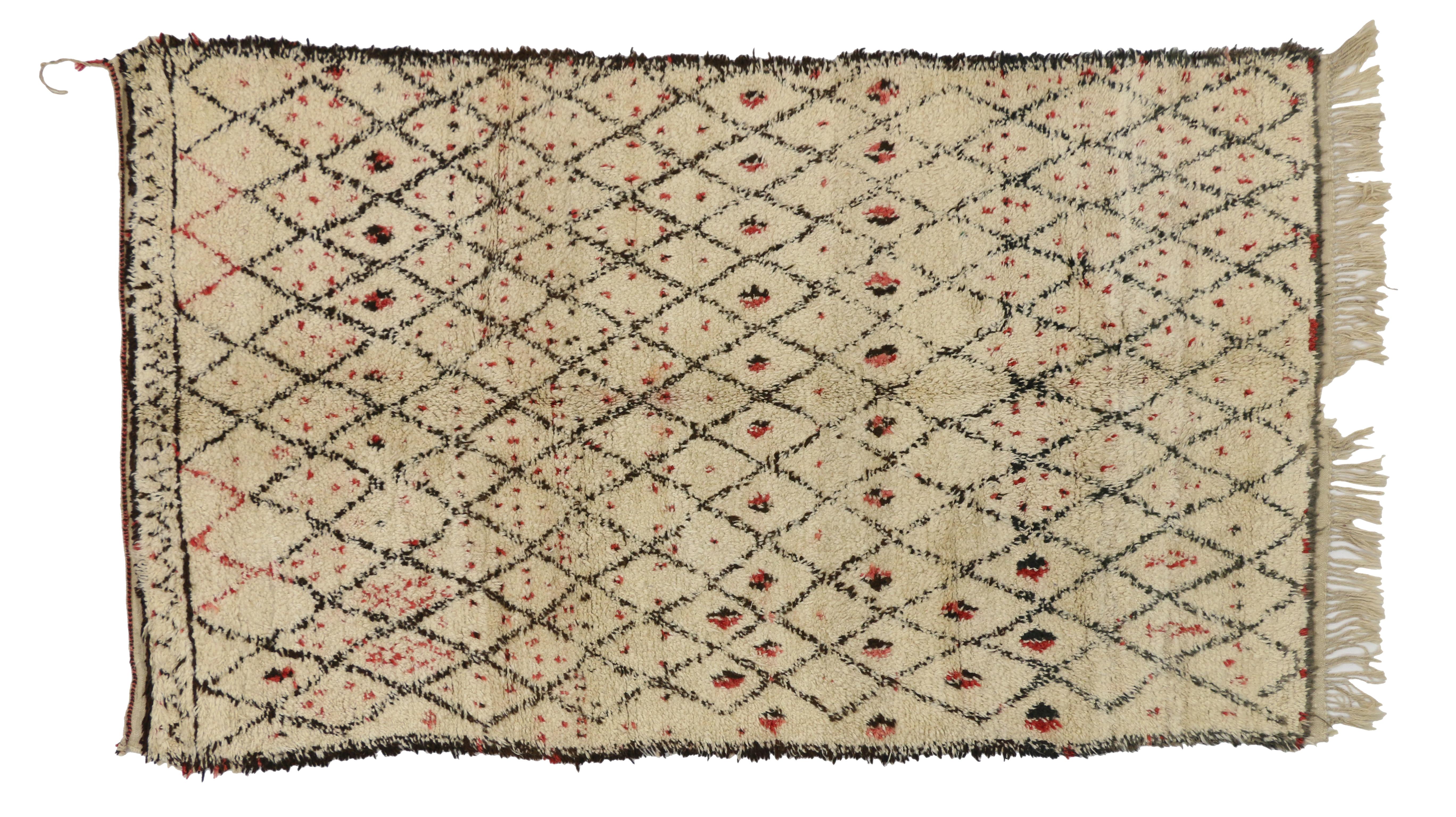 20th Century Vintage Berber Moroccan Azilal Rug with Mid-Century Modern Style For Sale