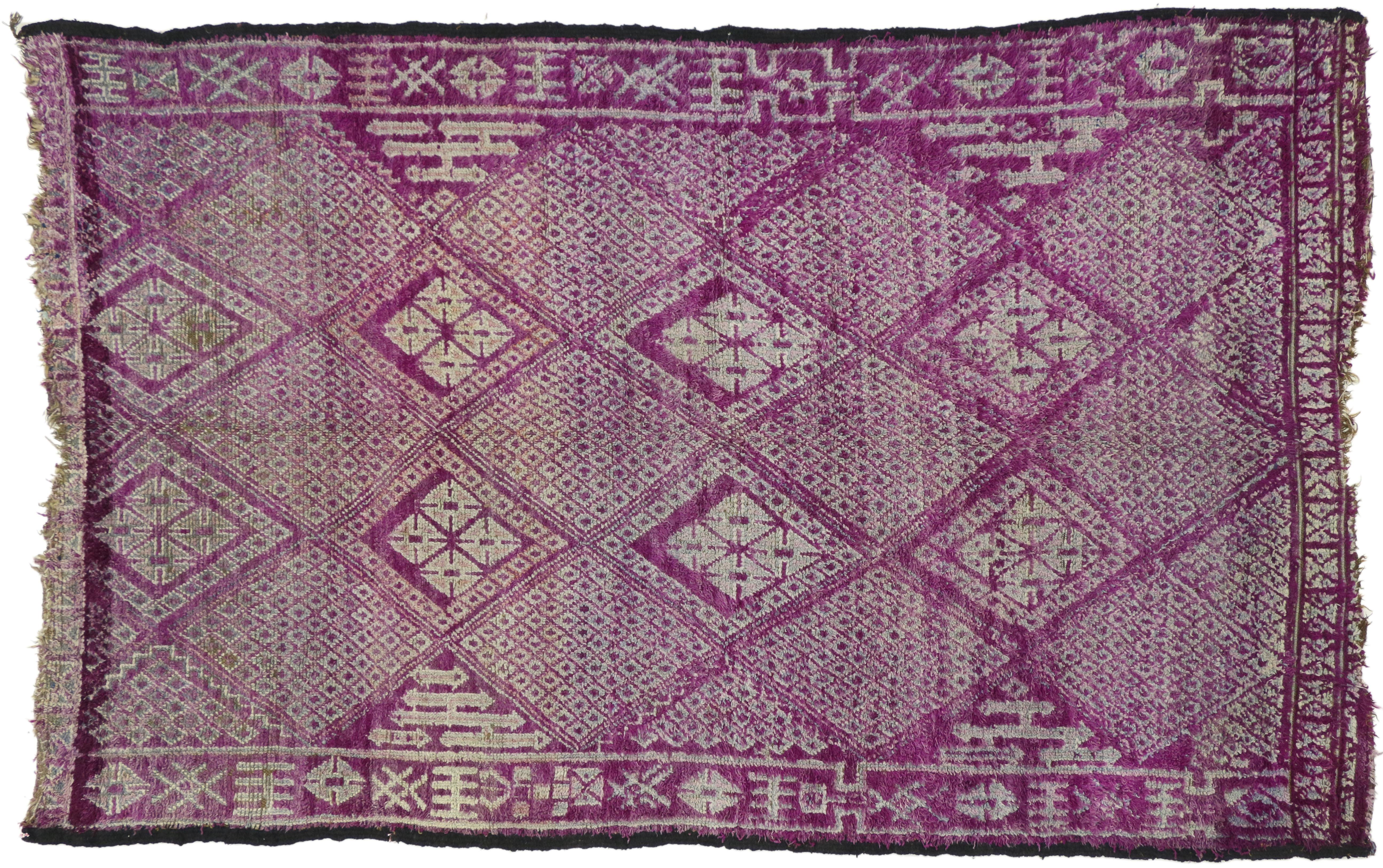 Wool Vintage Purple Beni M'Guild Moroccan Rug with Tribal Vibes and Post-Modern Style