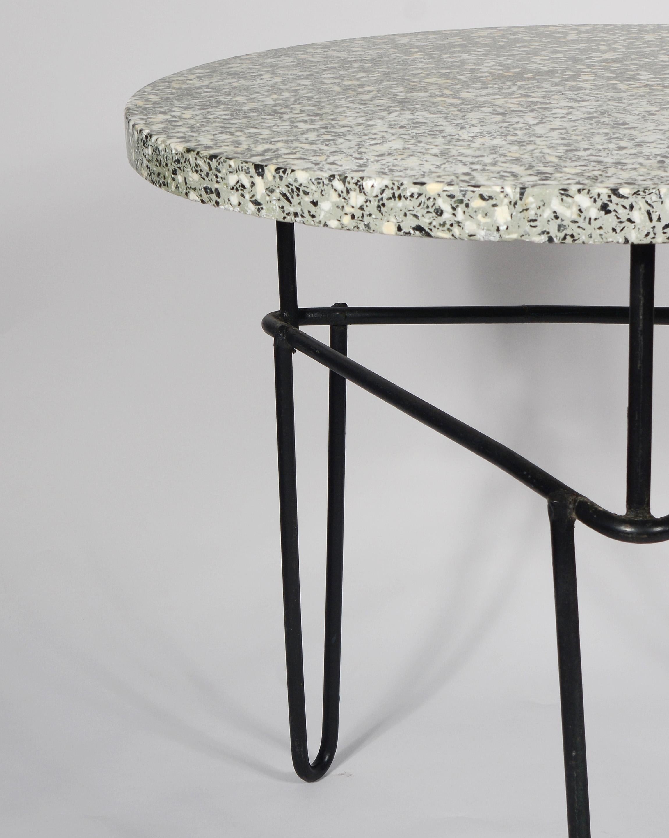 Midcentury Iron and Terrazzo Side Table In Good Condition In San Mateo, CA