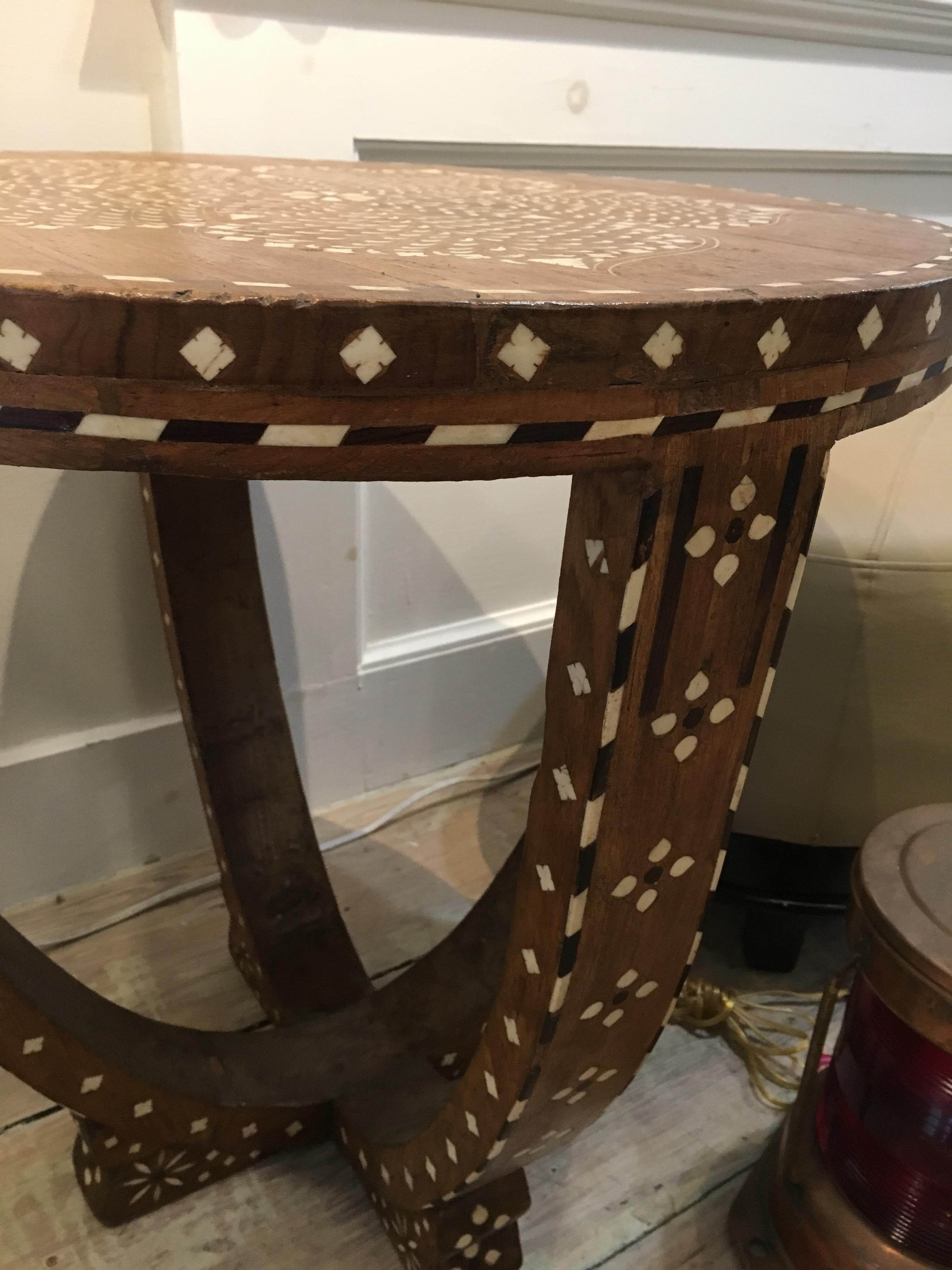 20th Century Teak Side or Center Table with Bone Inlay, India