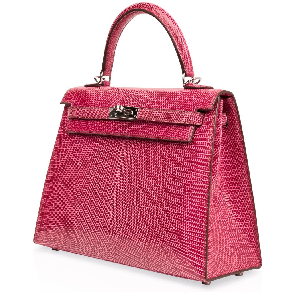 Hermes Kelly Sellers 25 Fuschia Pink Lizard Palladium Hardware Limited Edition Damen im Angebot