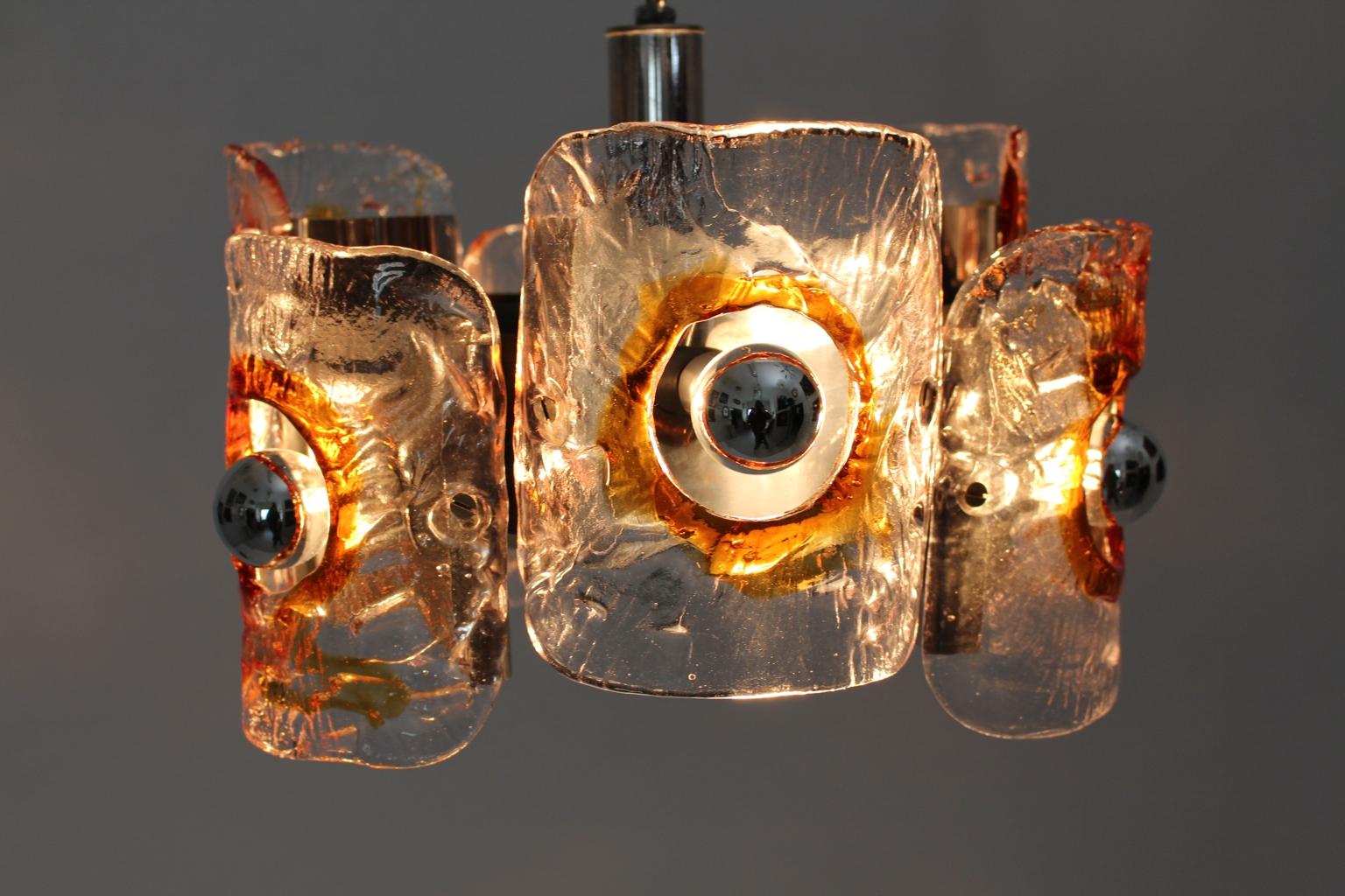Mid Century Modern Vintage Orange Glass Chandelier Mazzega Chandelier Italy 1970 For Sale 2