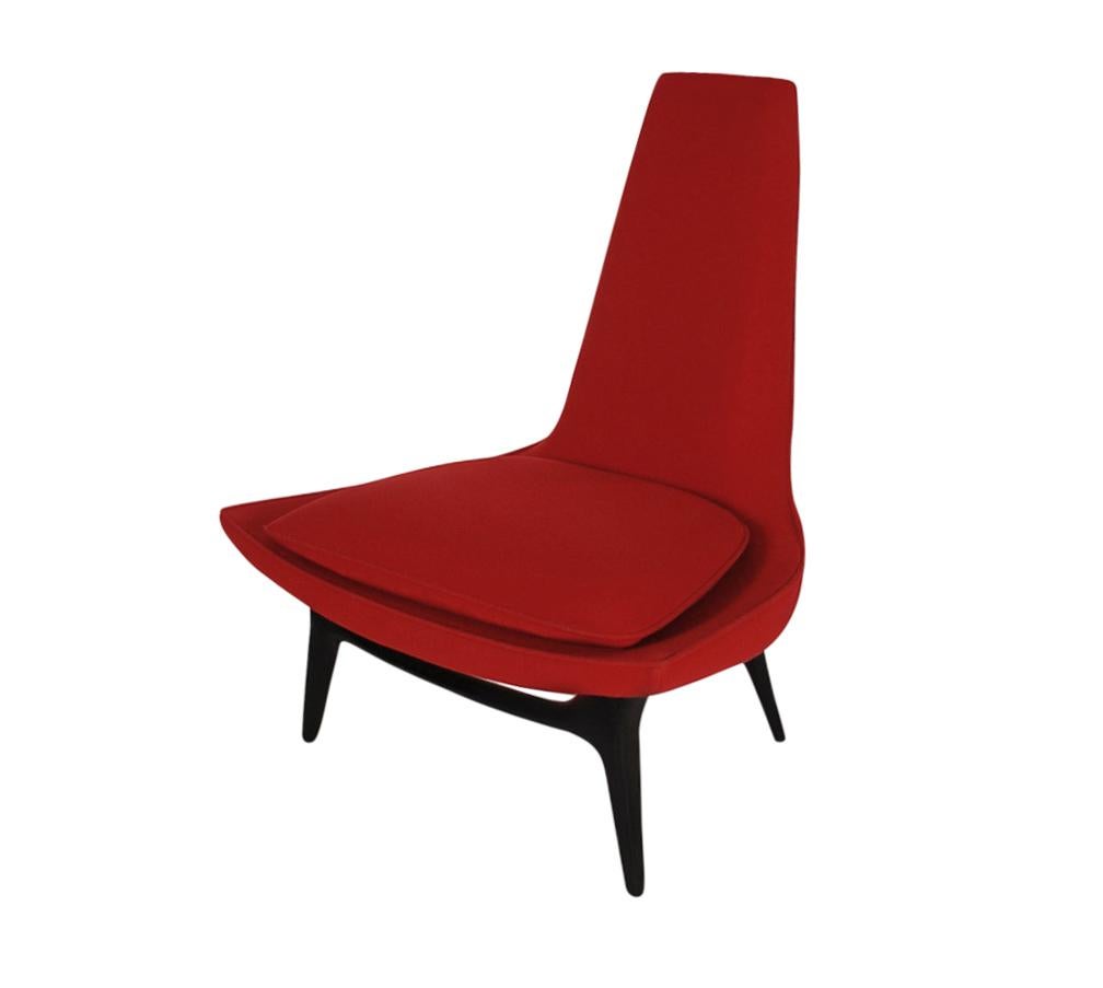 Mid-Century Modern Sculptural Lounge Chair by Karpen of California in Red Wool 1