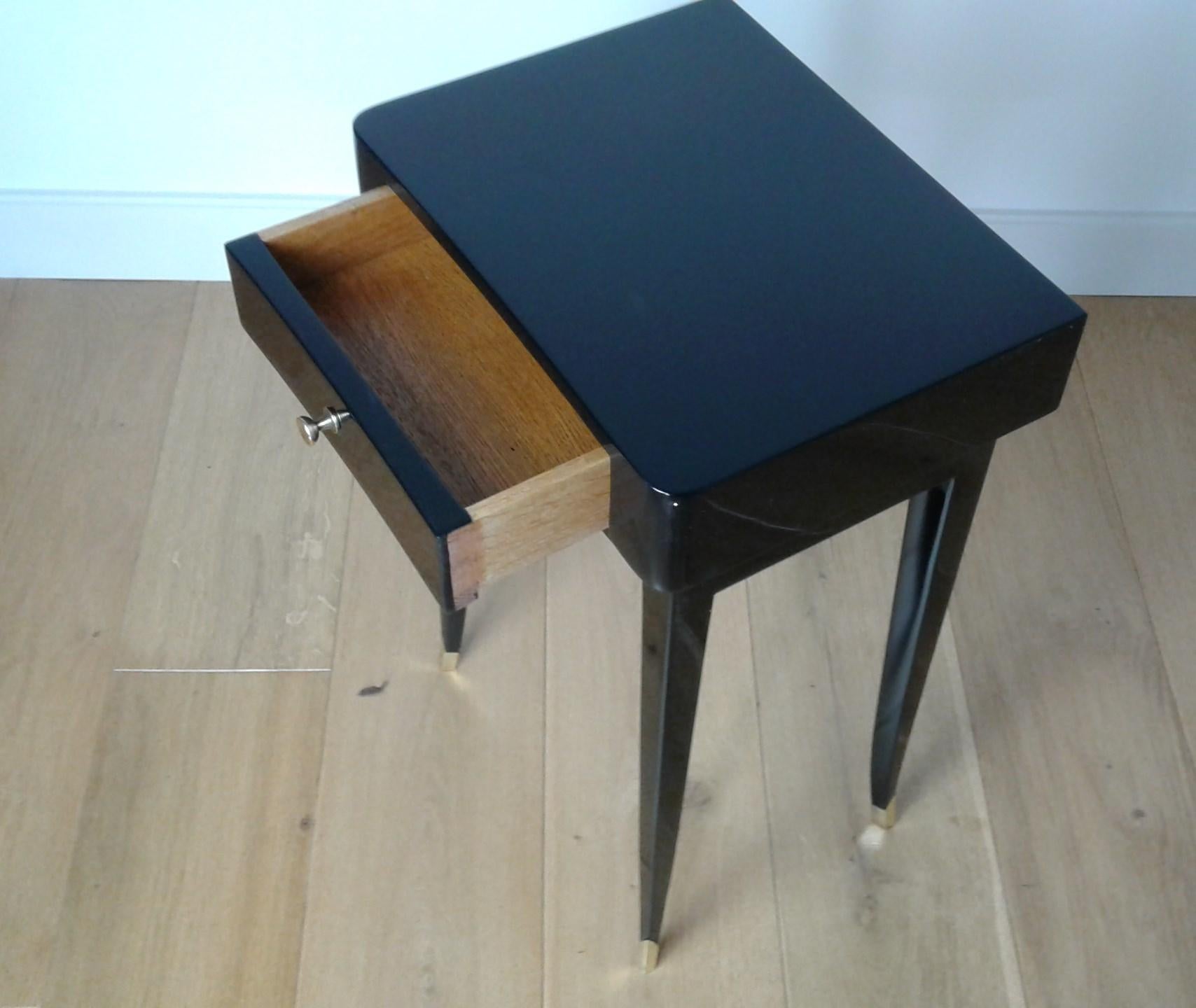 20th Century Pair of Bedside or Sofa End Tables in Black Lacquer by M. Rinck