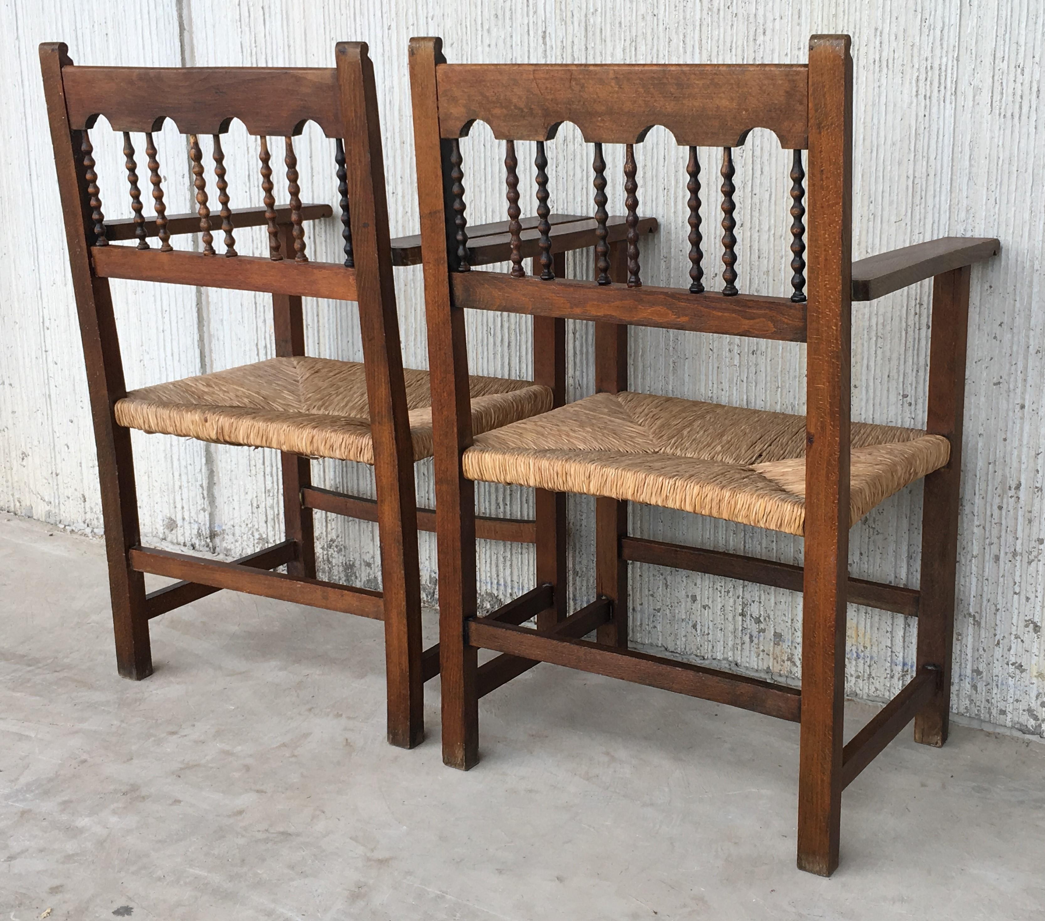 19th Spanish Colonial Altar Carved Armchairs with Caned Seat 3