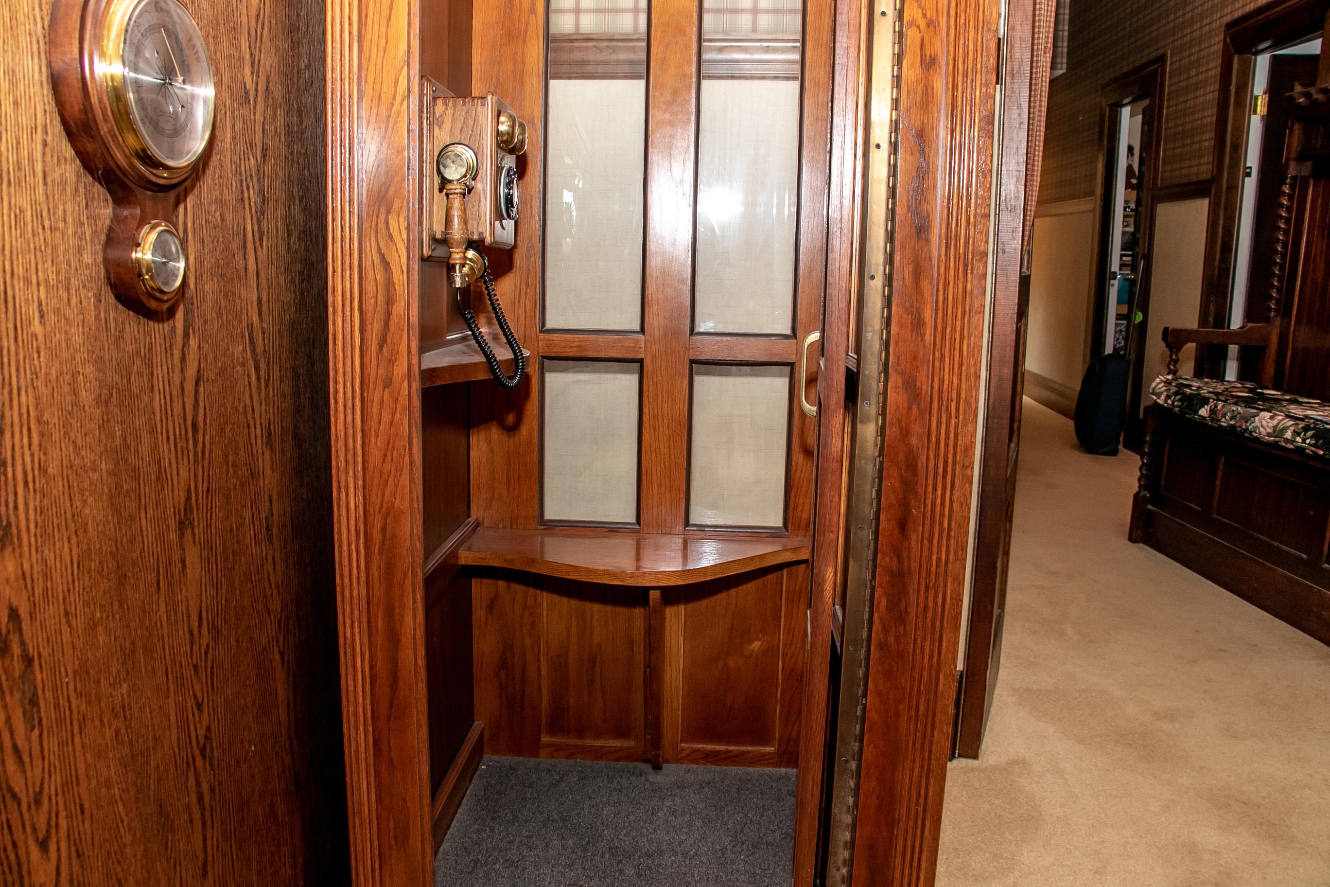 Vintage Working Replica of an Antique Wood and Glass Door Phone Booth In Good Condition In Bridgeport, CT