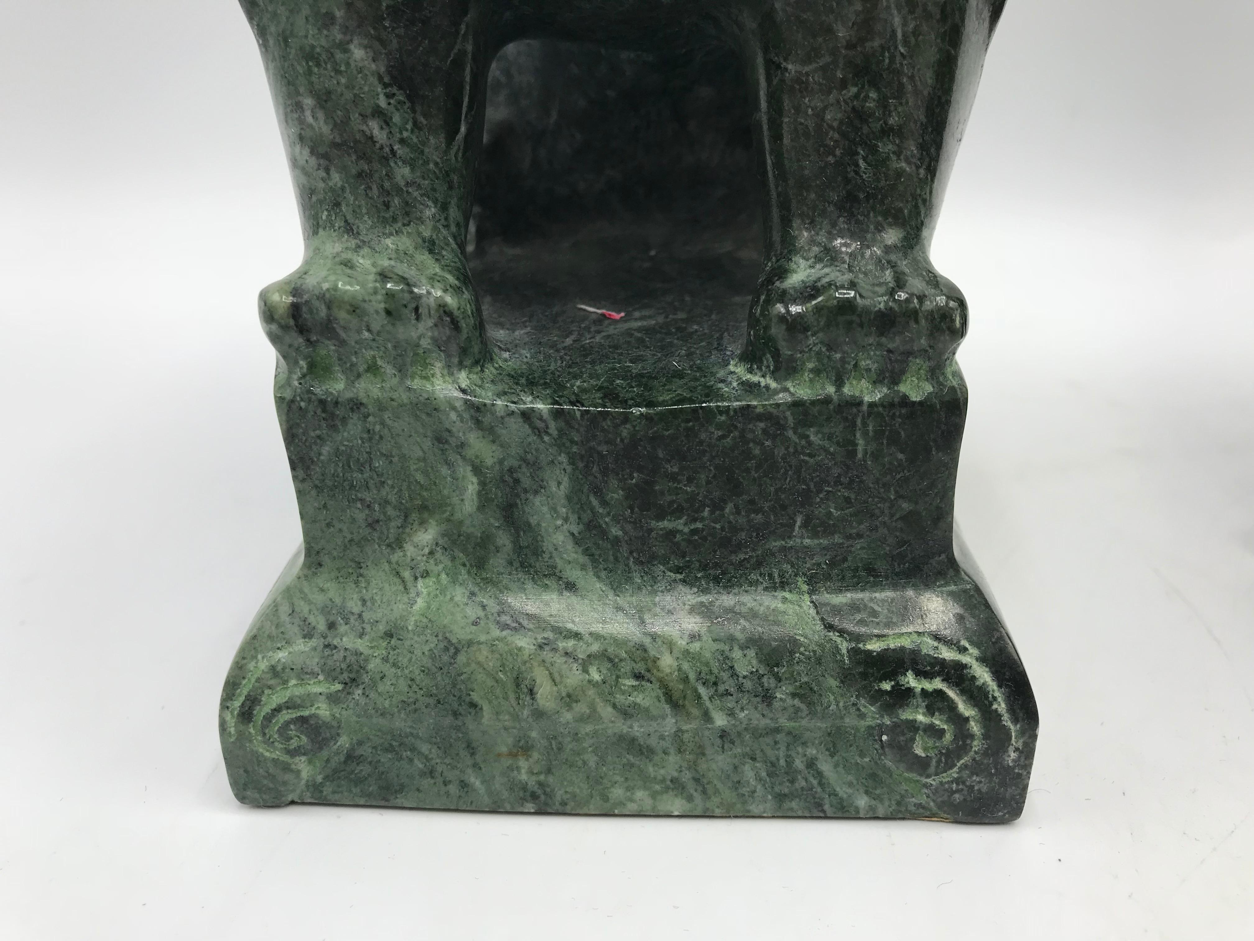 1960s Green Marble Foo Dog Sculptures, Pair 2