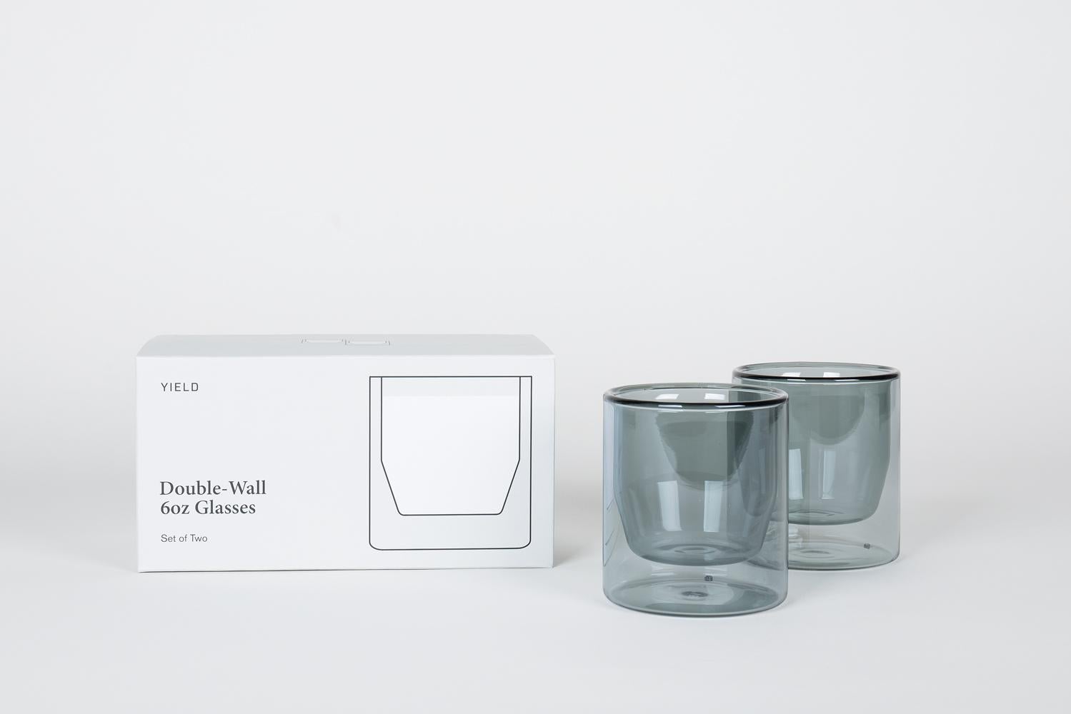 Double-Wall 6oz Glasses, Set of Two, Gray For Sale 1