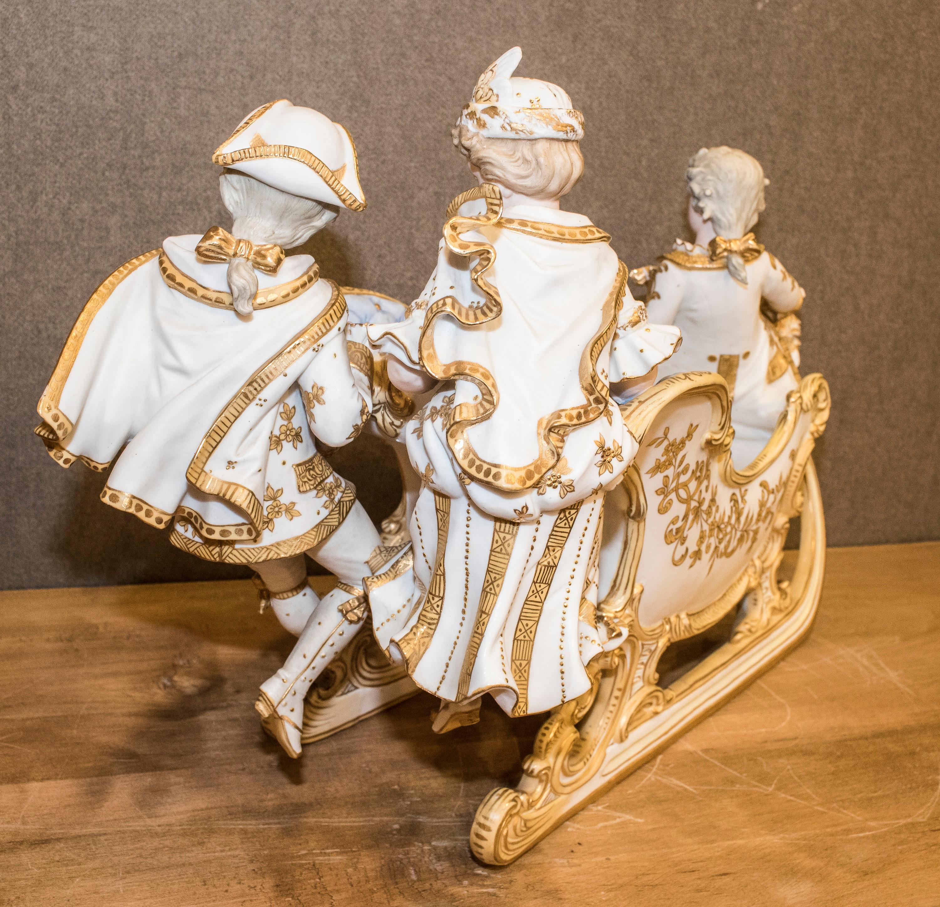 19th Century Polychrome Porcelain Central European Baroque Sleigh 1