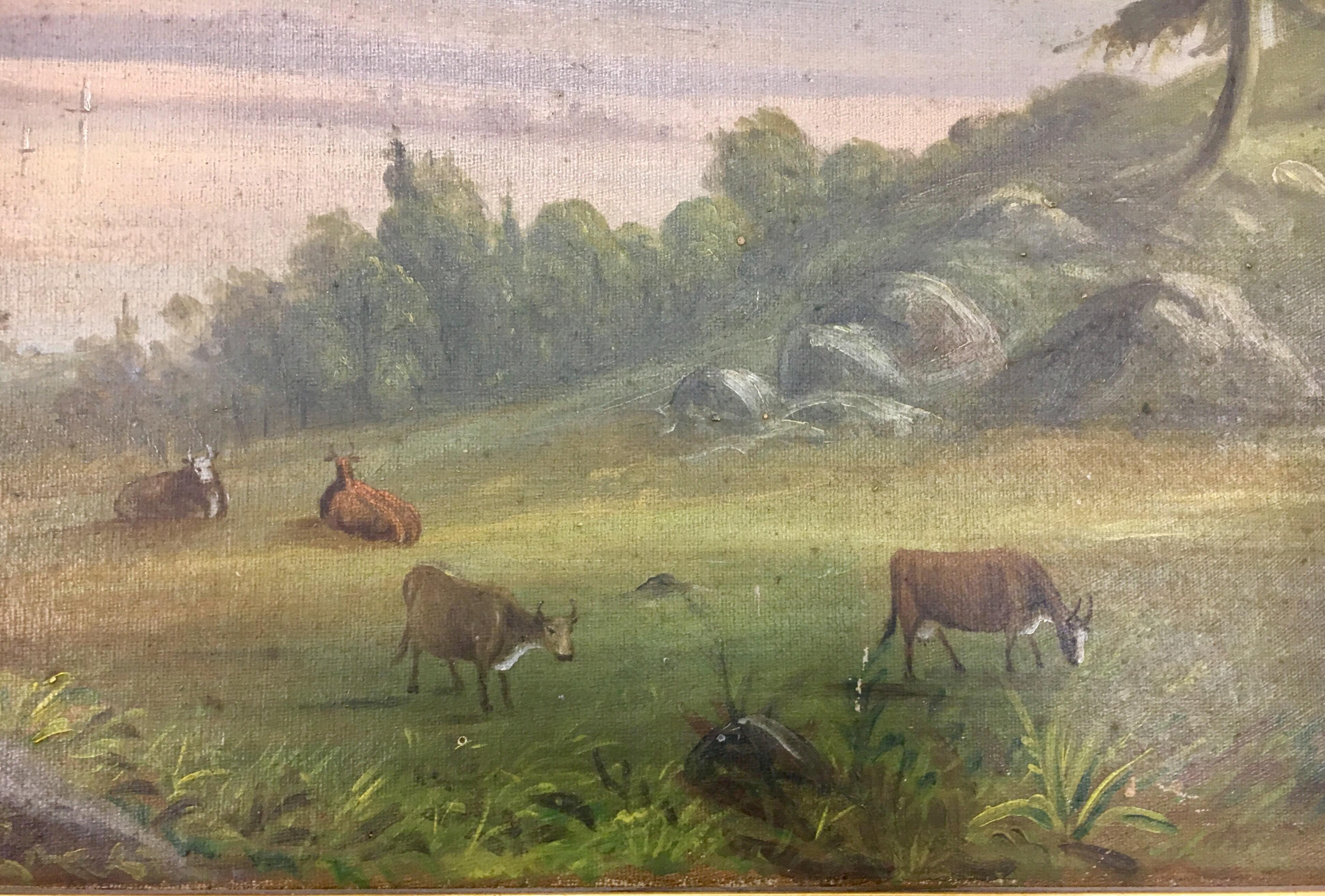 Original Antique Pastoral Hudson River Scene Oil Painting 2