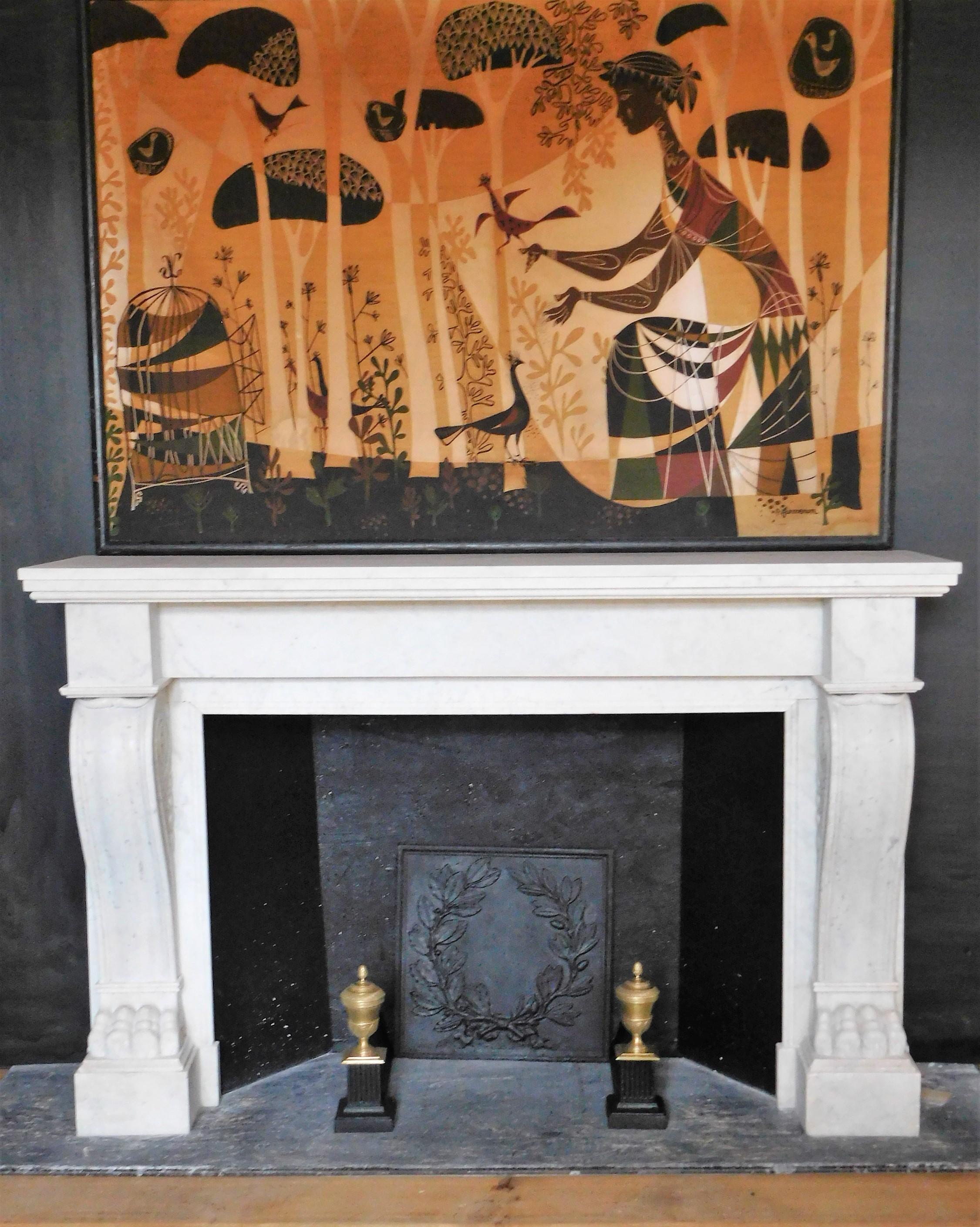 Mid-19th Century EMPIRE Fireplace Lion's Paws in Carrara Marble For Sale