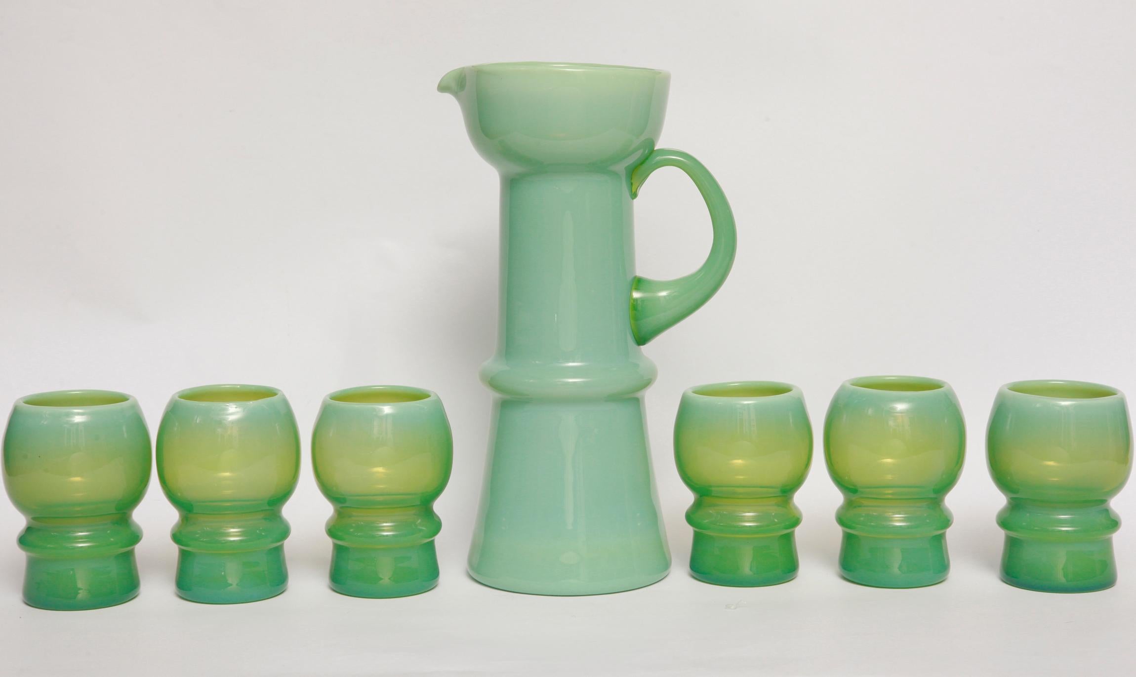 Glass Set Mint-Colored for Juices by Zbigniew Horbowy, Poland, 1960s In Excellent Condition In Warsaw, PL