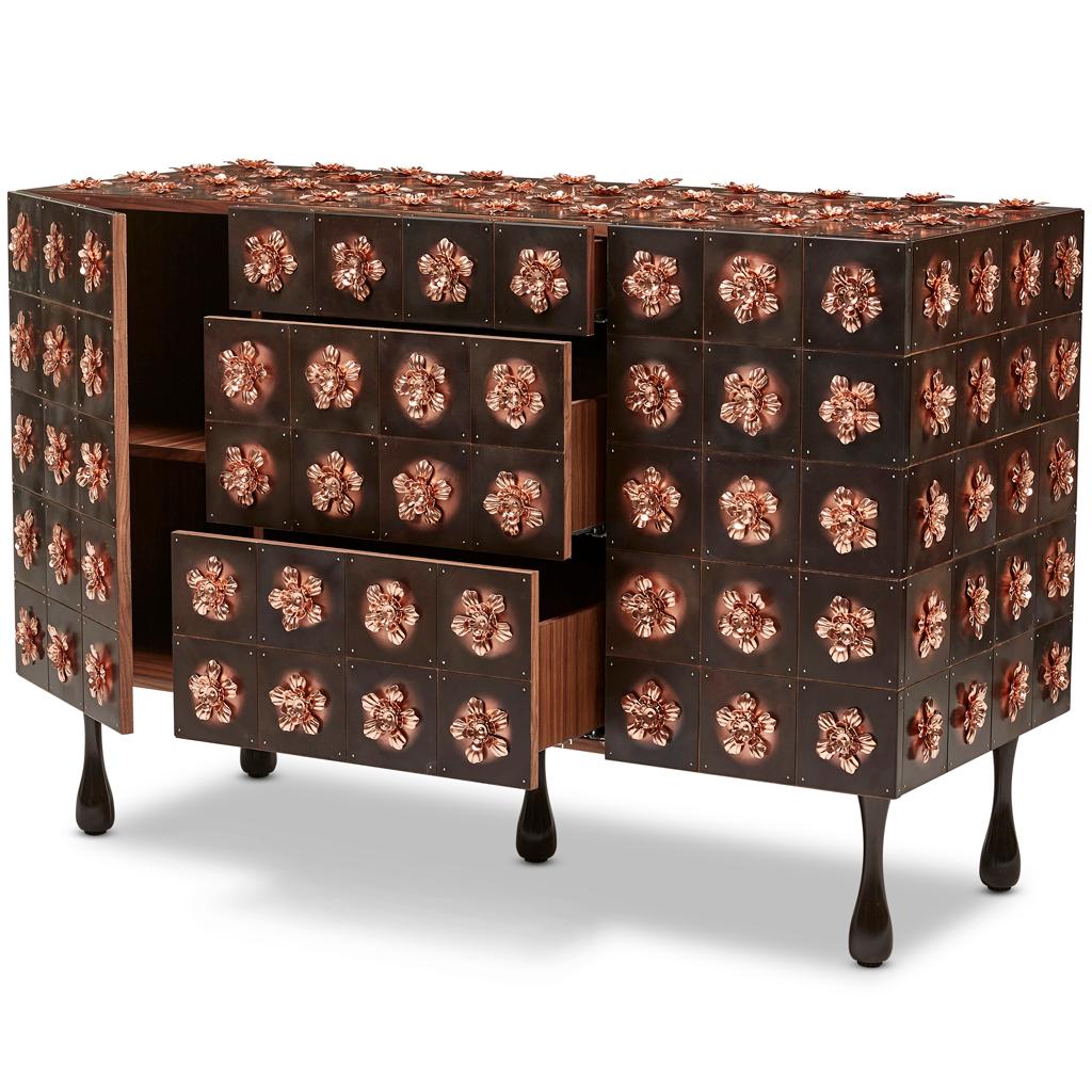 Veneer Copper and Burnished Steel, Contemporary Rosette Sideboard by Egg Designs For Sale