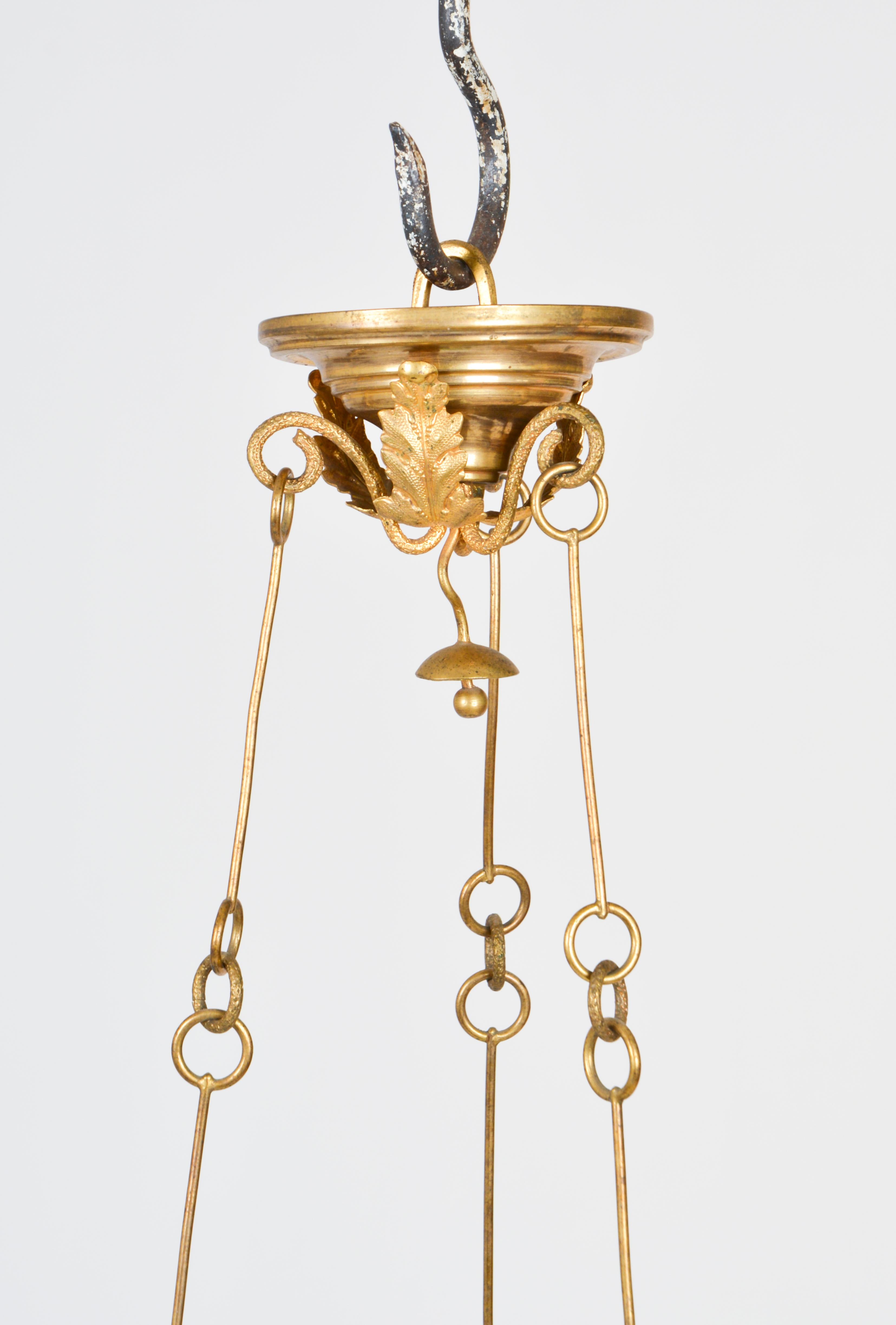 Brass Lobmeyr Restored Biedermeier Green Glass Pendant Lamp Vessel For Sale