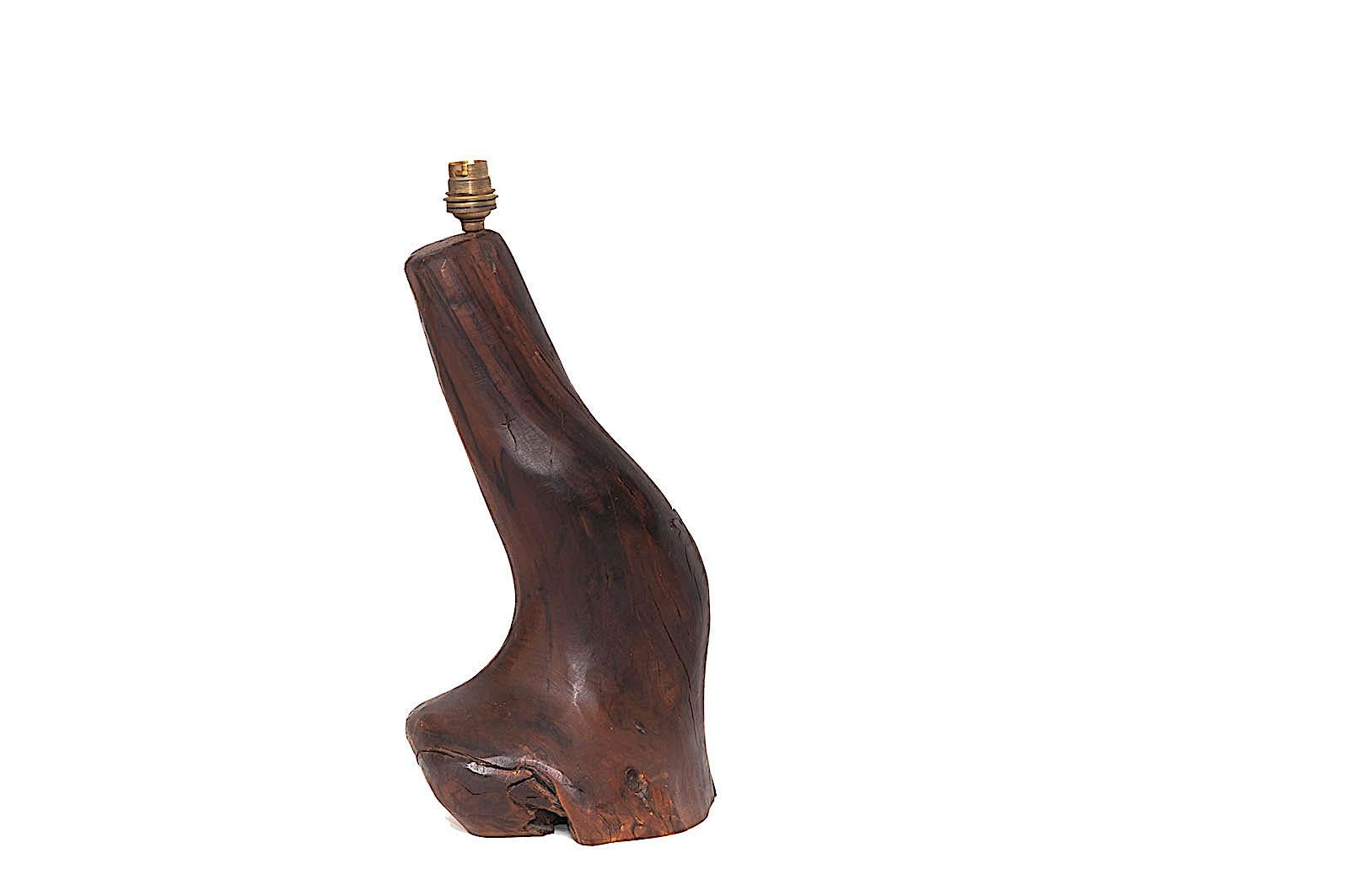 Table Lamp, Brutalist, Abstract Walnut Shape, 1950, Alexandre Noll Style, Brown 2
