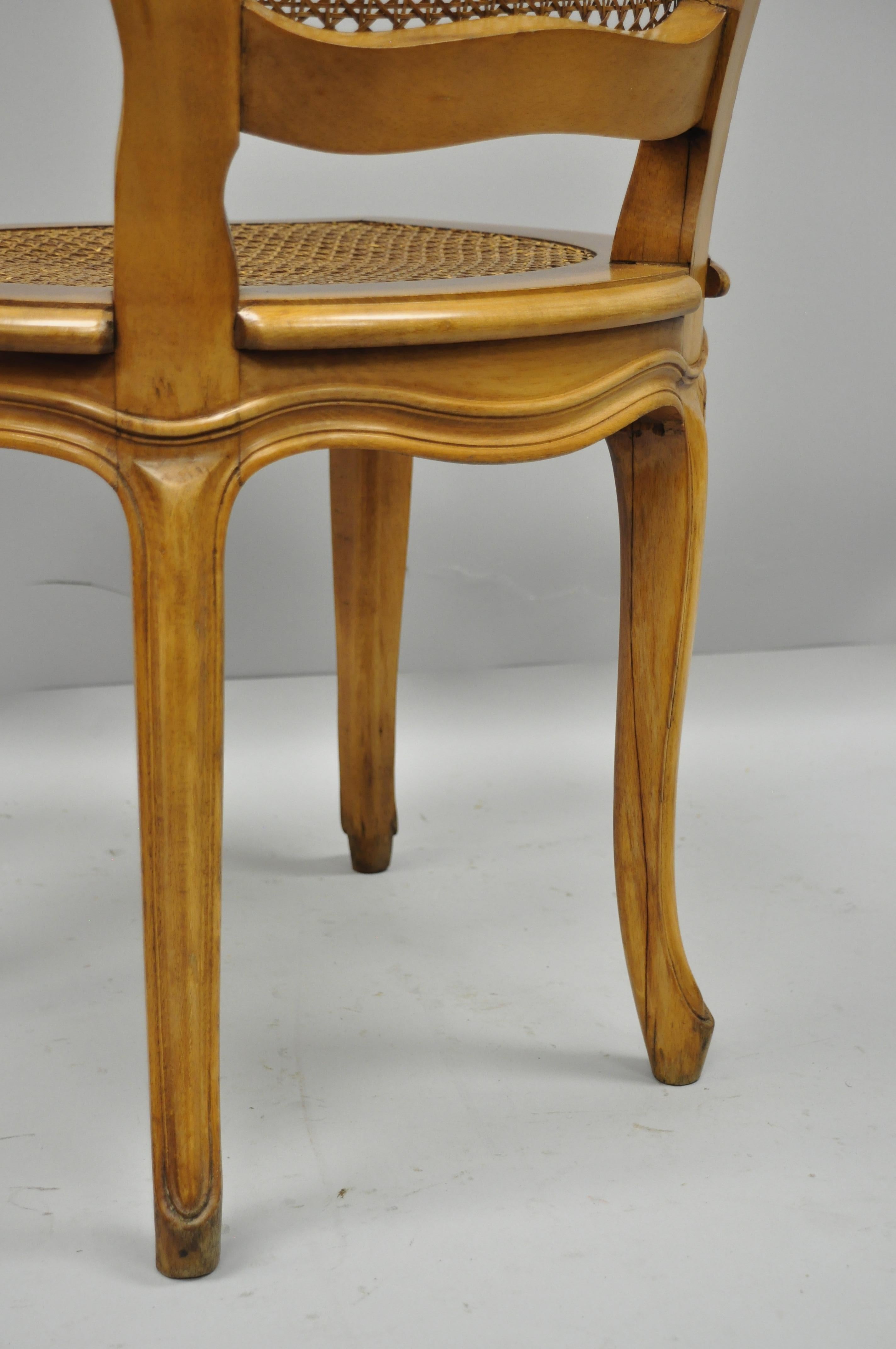 Walnut Six French Provincial Louis XV Style Italian Cane Back & Seat Dining Side Chairs