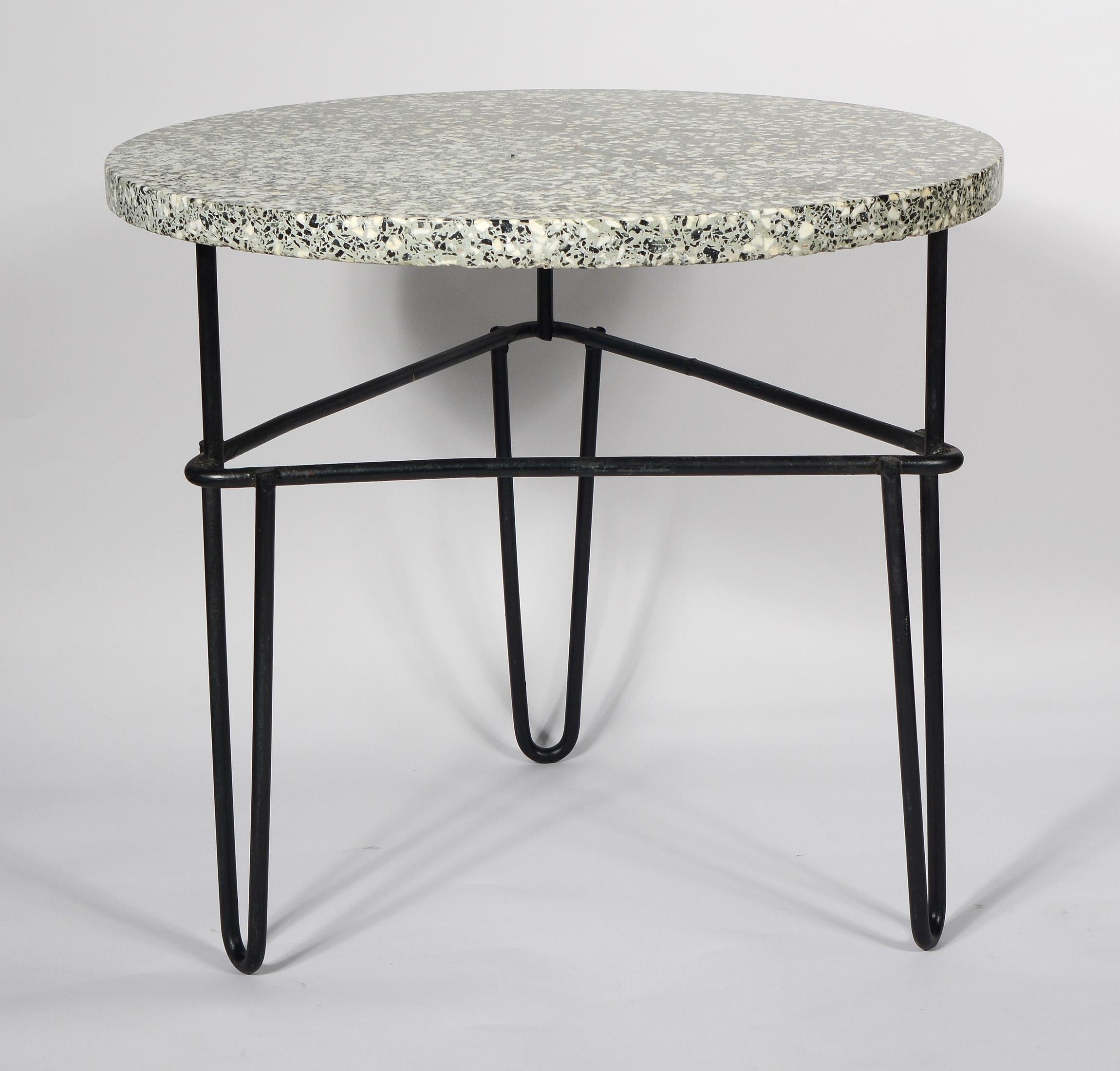 20th Century Midcentury Iron and Terrazzo Side Table