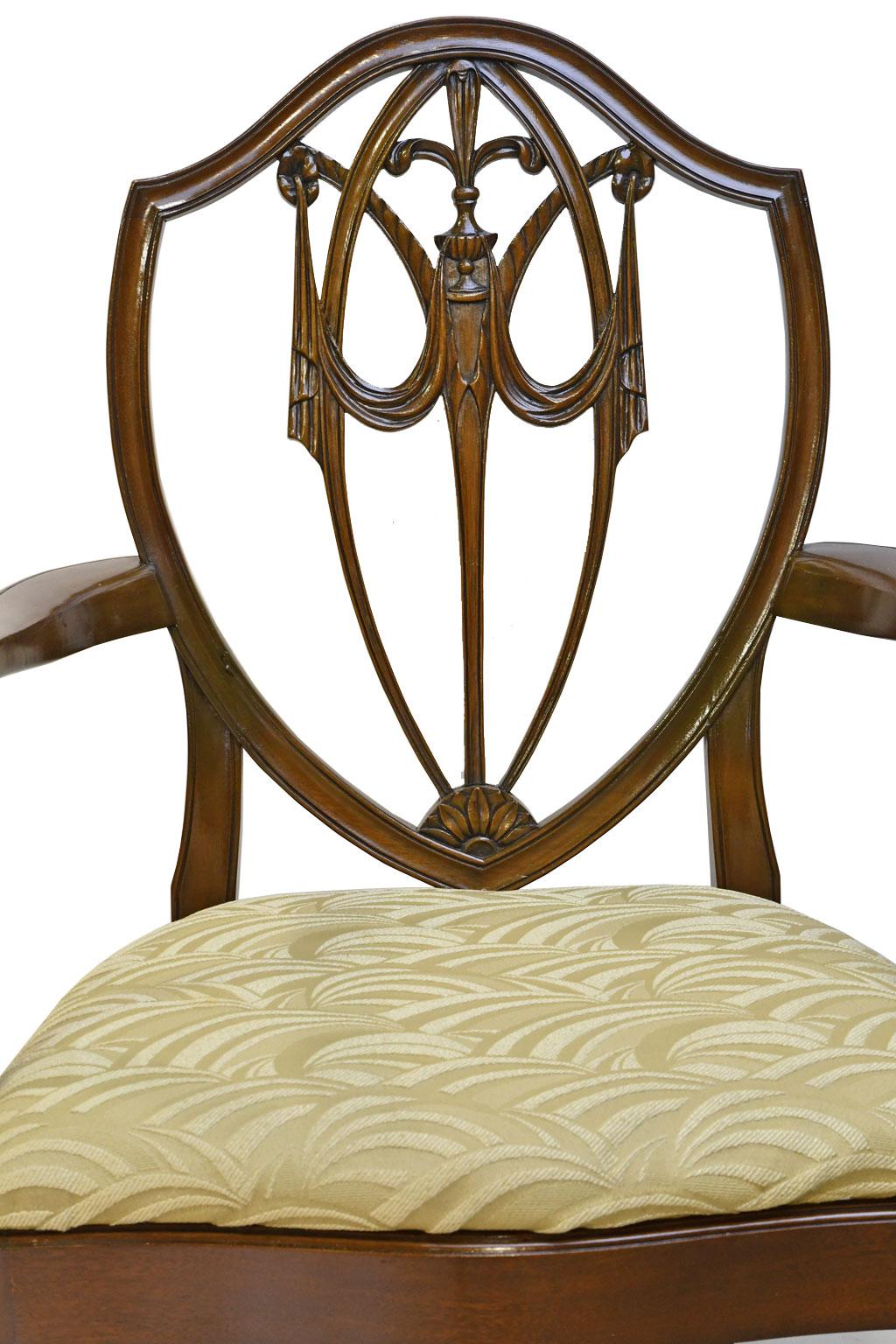 20th Century Set of 12 Hepplewhite-Style Shield-Back Dining Chairs with Upholstered Slip Seat
