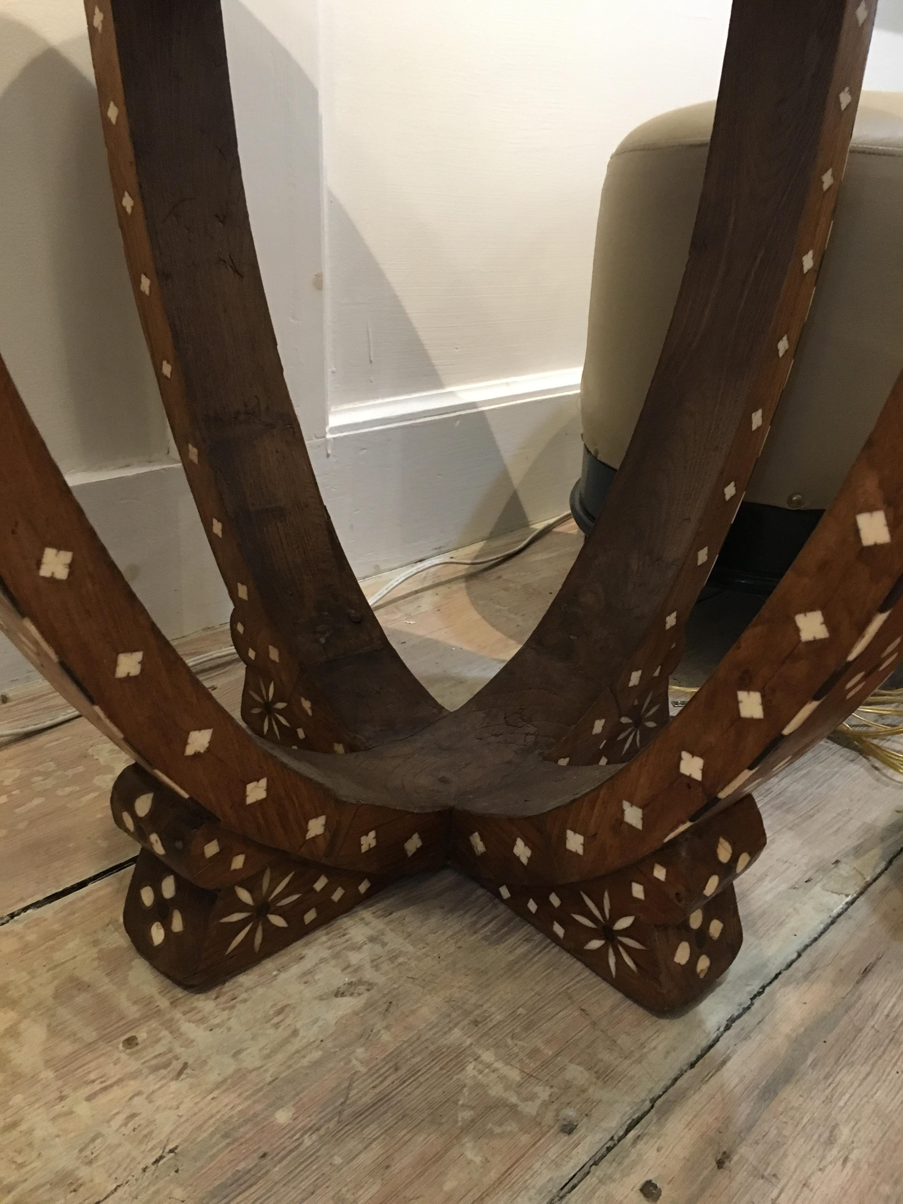 Teak Side or Center Table with Bone Inlay, India 1