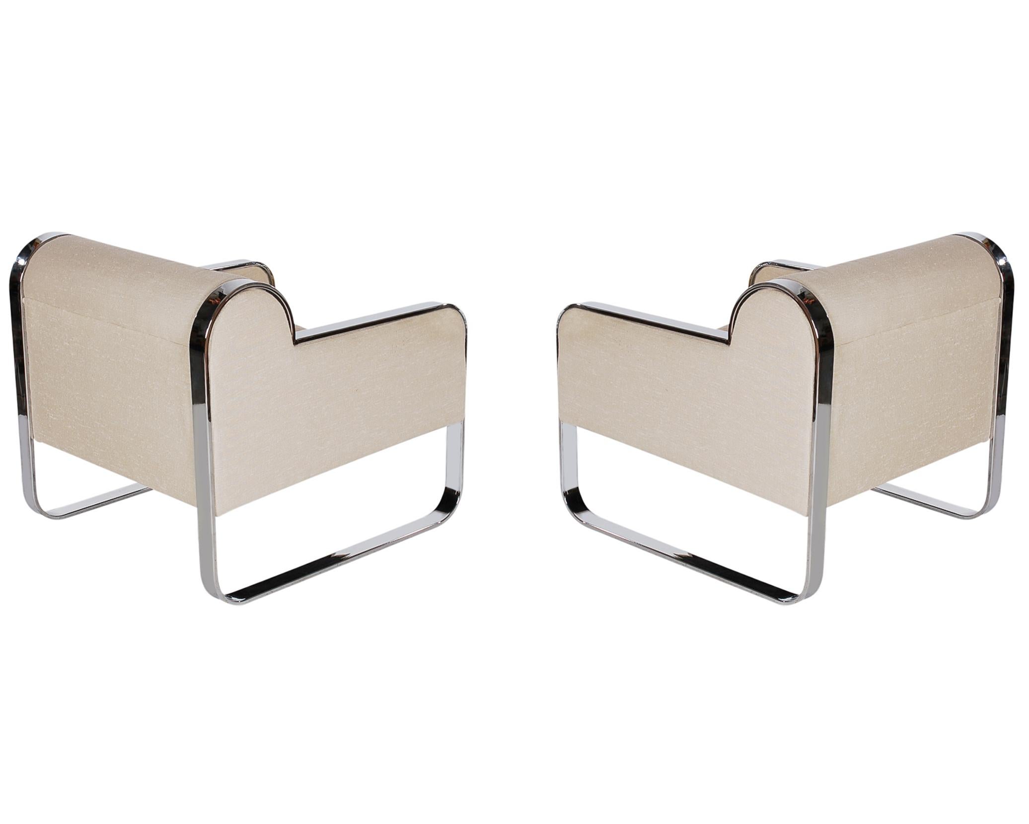 Pair of White Mid-Century Modern Club Lounge Chairs After Milo Baughman 2