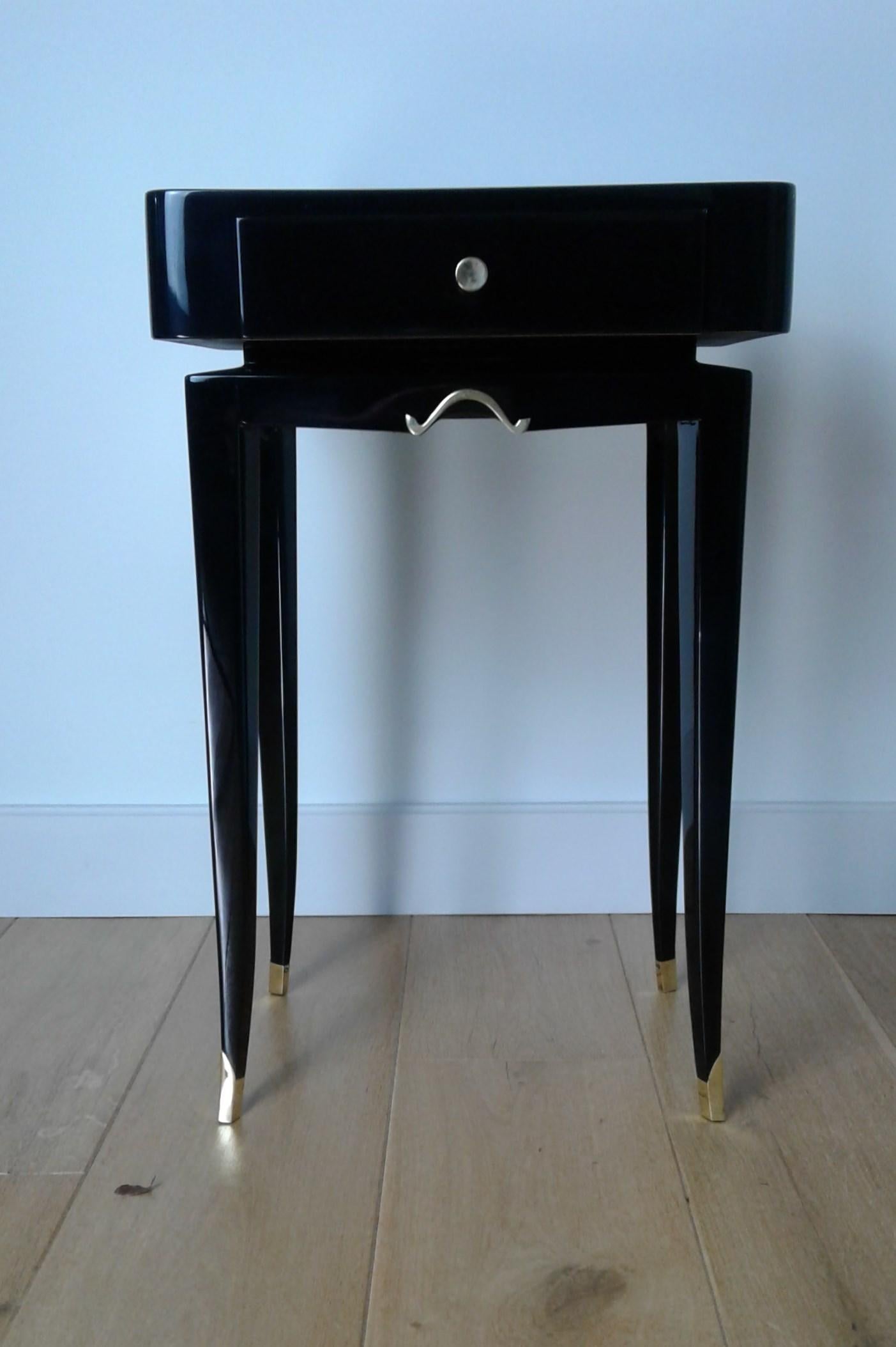 Pair of Bedside or Sofa End Tables in Black Lacquer by M. Rinck 1