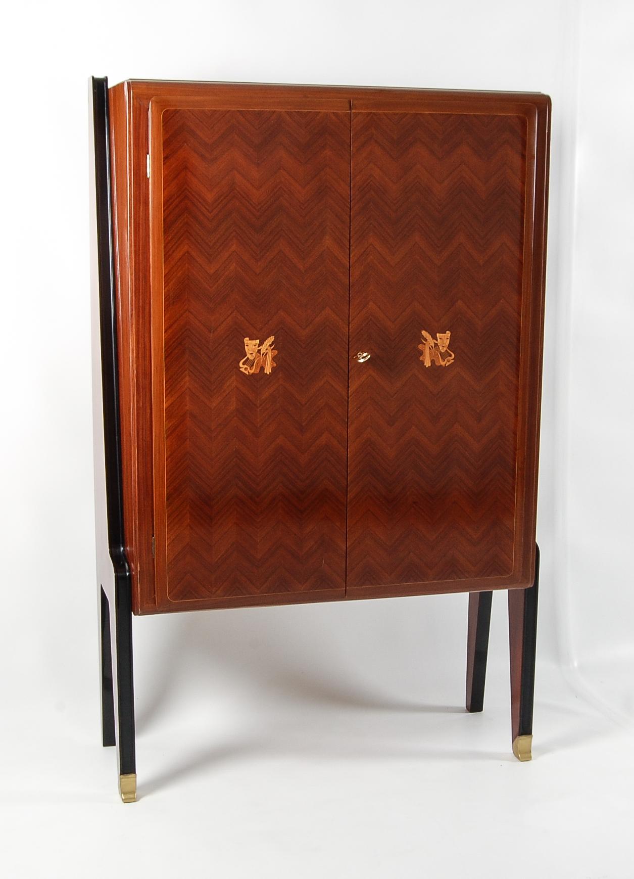 Early Midcentury French Art Deco Rosewood Bar Cabinet For Sale 2