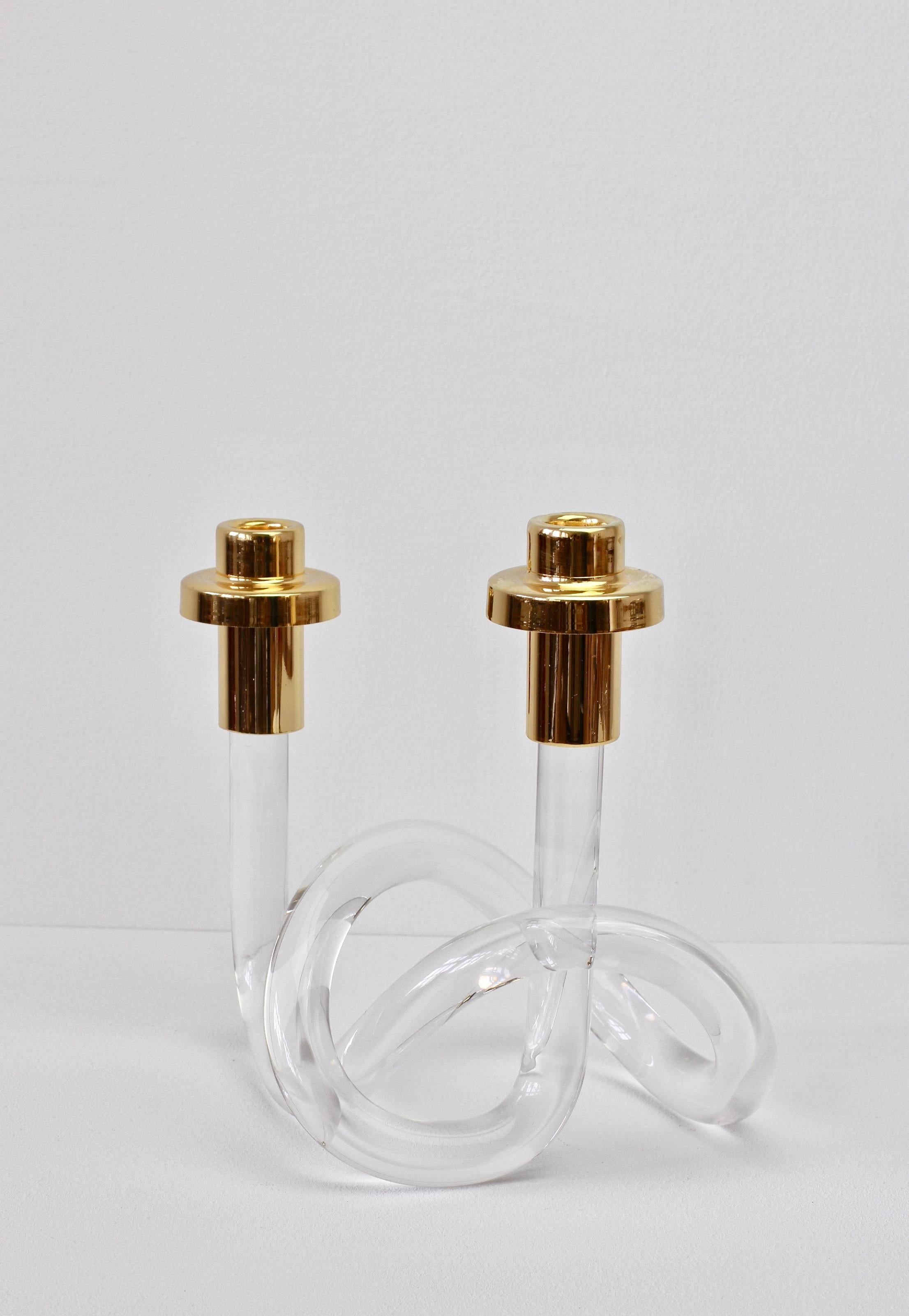 20th Century Gold & Lucite Twisted Pretzel Candlestick Holder/Candelabra by Dorothy Thorpe