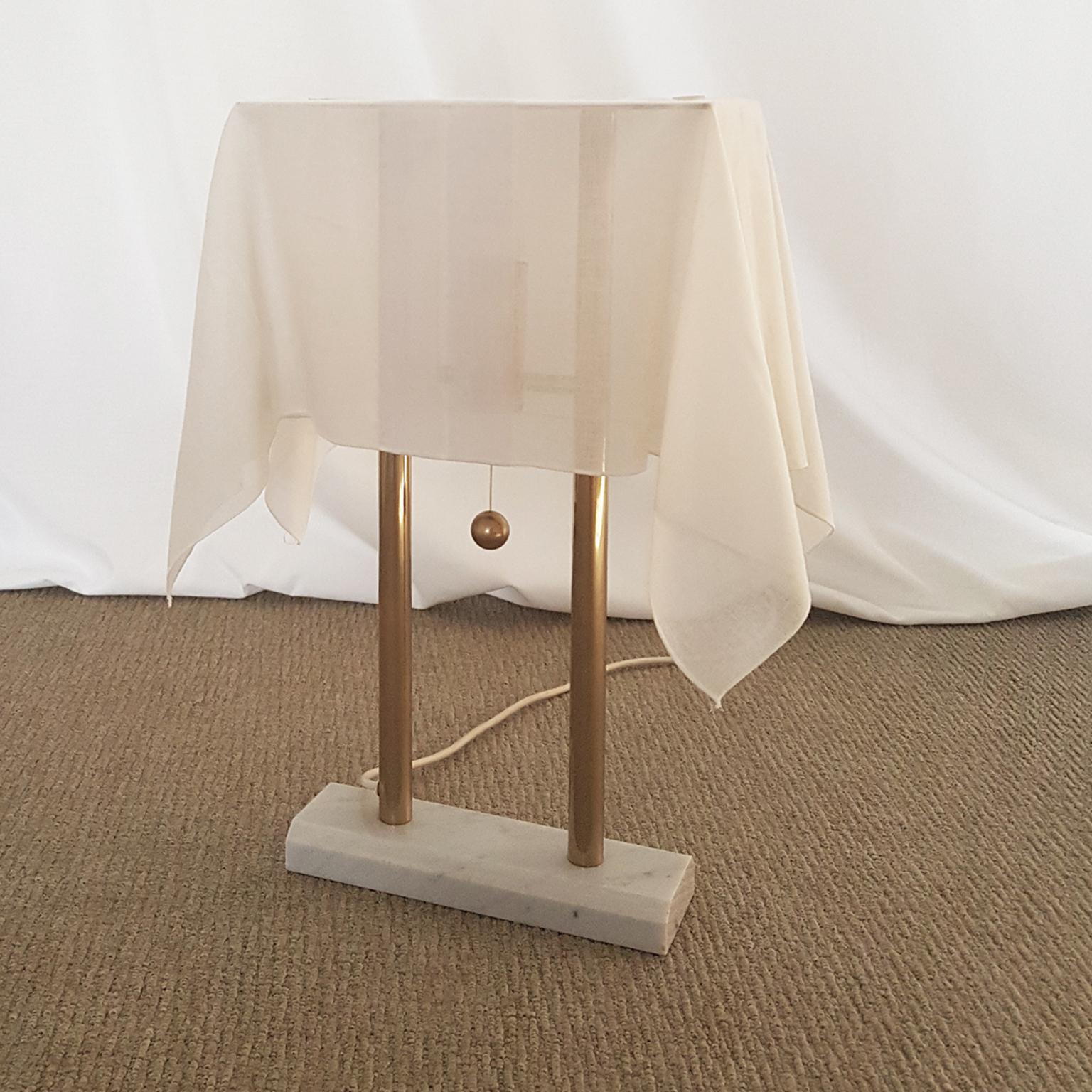 K. Takahama Table Lamp in Carrara Mable and Metal with White Fabric Lampshade 1