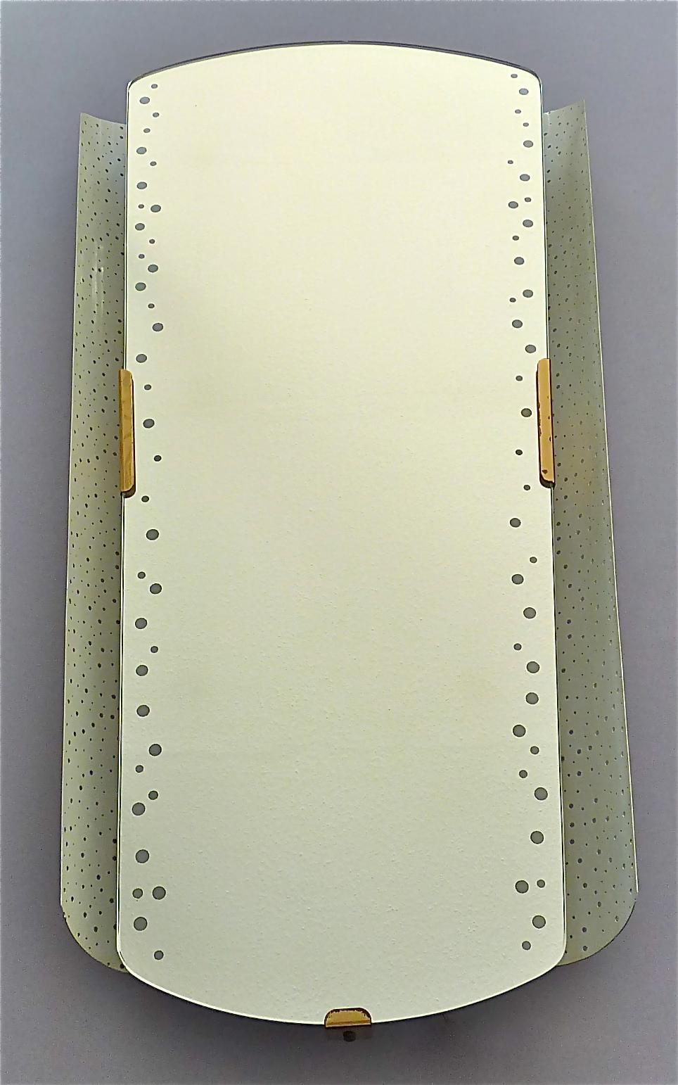 Large Illuminated Mirror Igl for Hillebrand White Enameled Brass Mategot Style  For Sale 1
